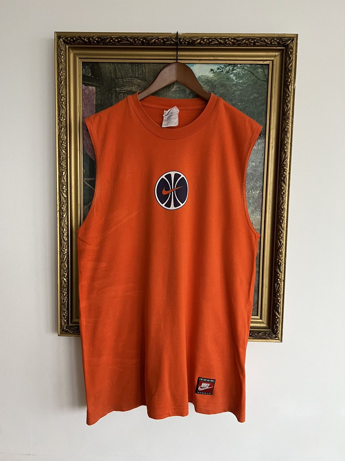 Nike Vintage 90s Nike Basketball Streetwear Orange Tank Top Tee Size US M / EU 48-50 / 2 - 1 Thumbnail