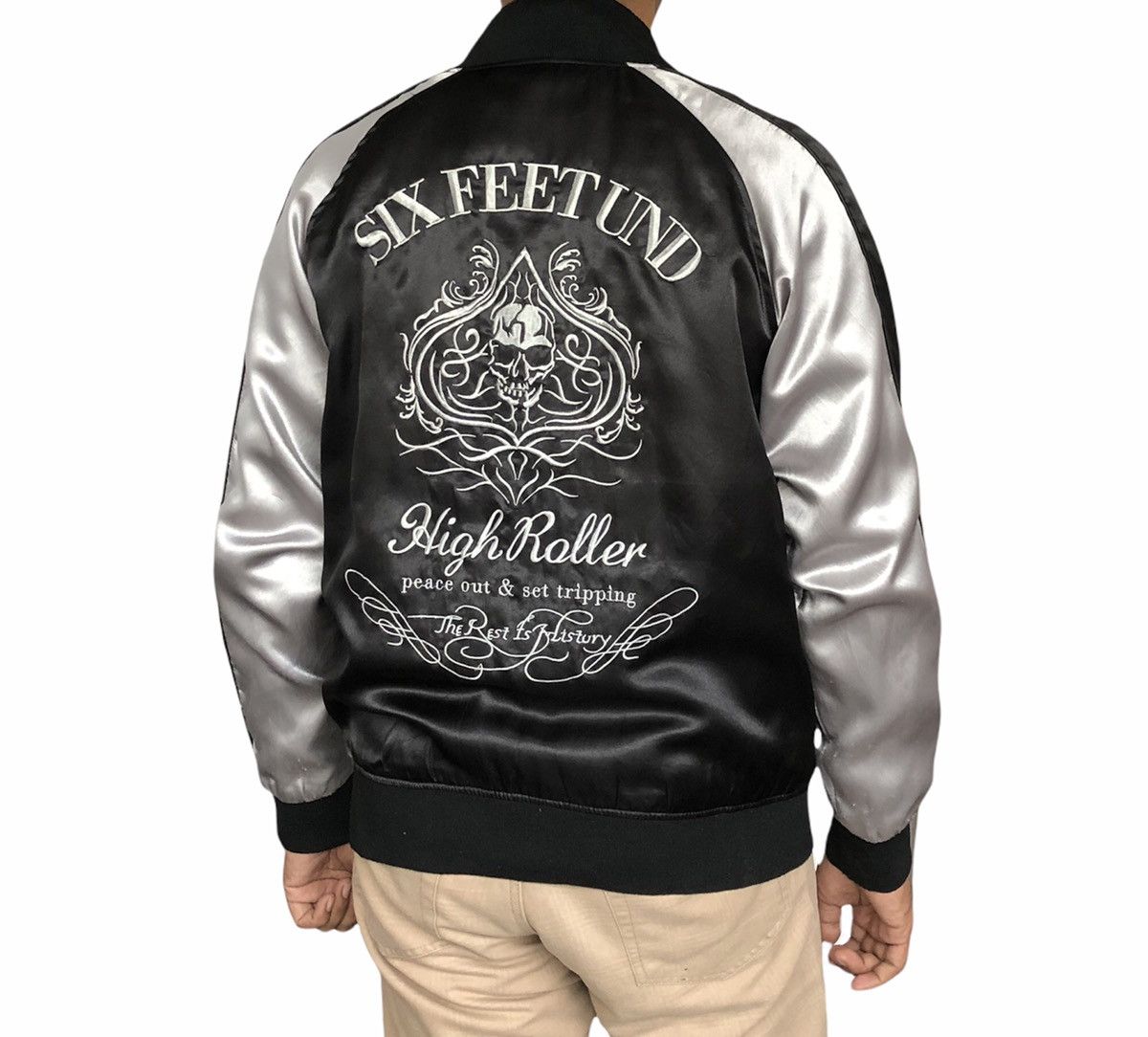 Japanese Brand Six Feet Und Punk Rock Grunge Flaming Bones Satin Jacket Size US M / EU 48-50 / 2 - 2 Thumbnail