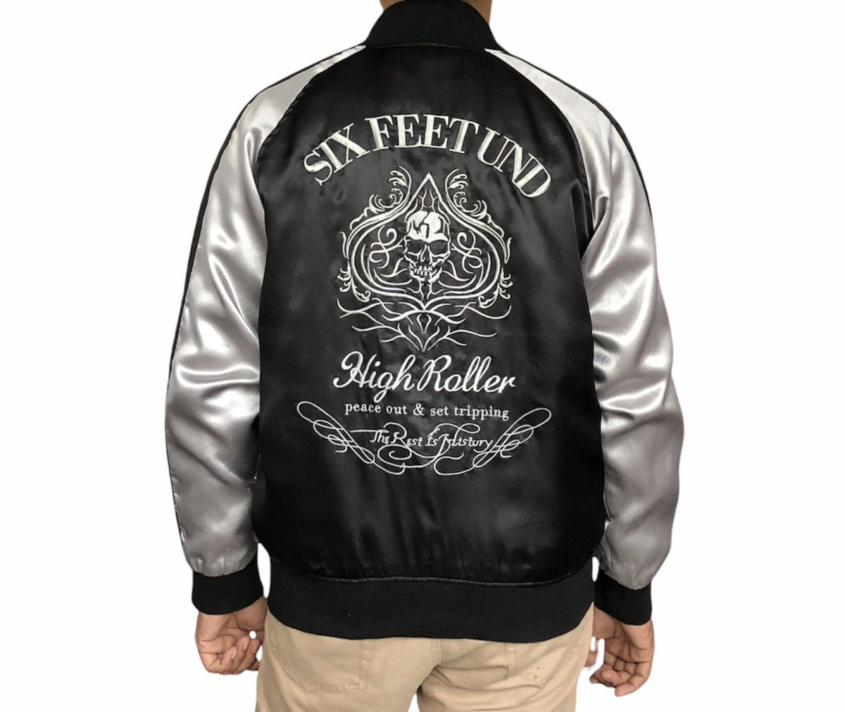 Japanese Brand Six Feet Und Punk Rock Grunge Flaming Bones Satin Jacket Size US M / EU 48-50 / 2 - 1 Thumbnail