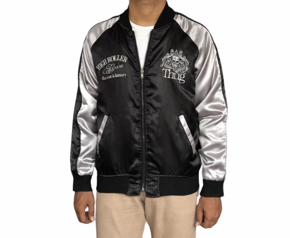 Japanese Brand Six Feet Und Punk Rock Grunge Flaming Bones Satin Jacket Size US M / EU 48-50 / 2 - 4 Thumbnail