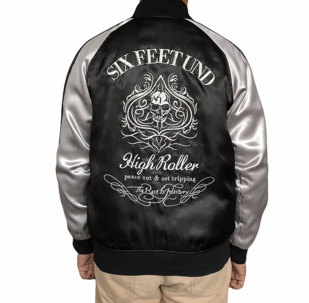 Japanese Brand Six Feet Und Punk Rock Grunge Flaming Bones Satin Jacket Size US M / EU 48-50 / 2 - 3 Thumbnail