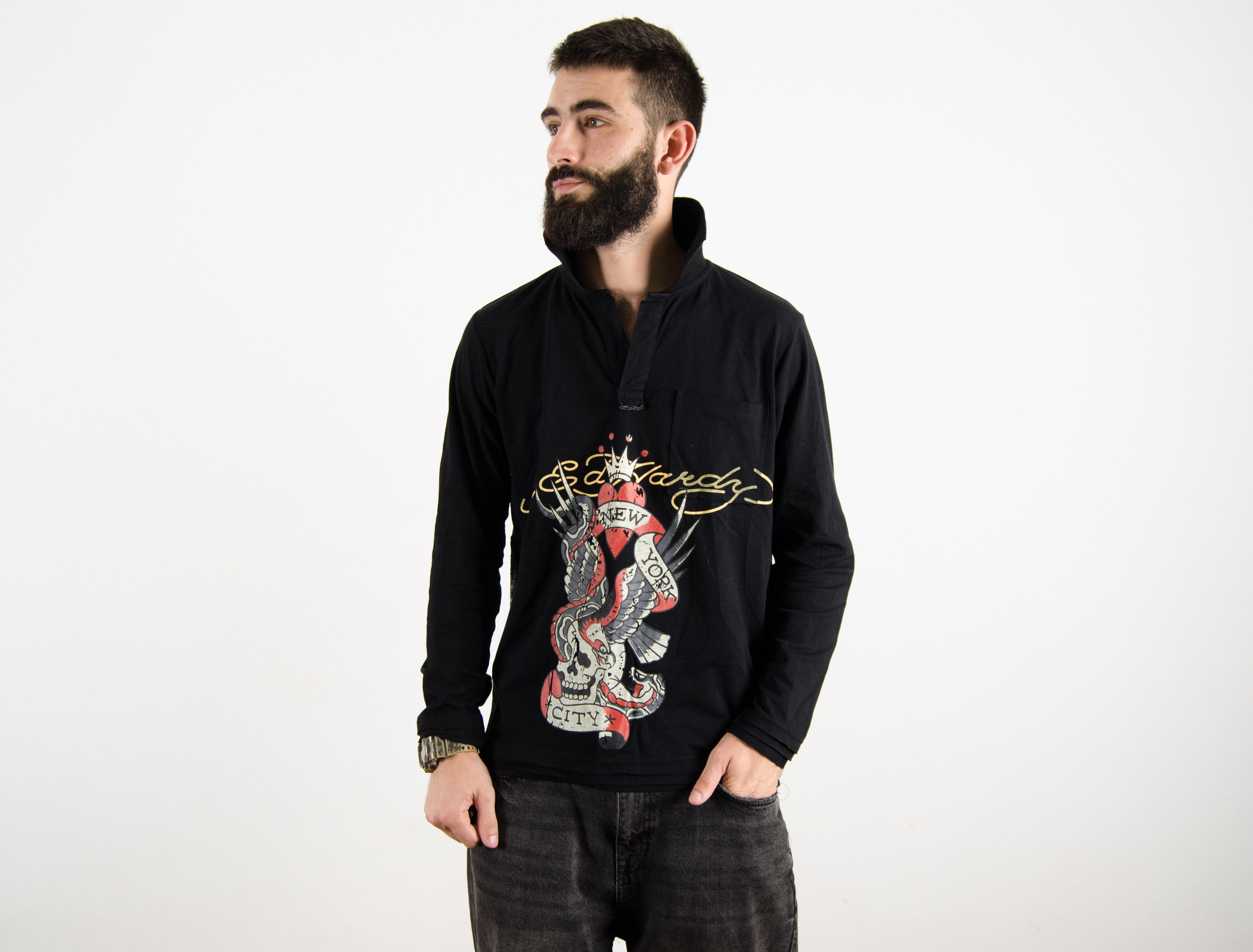 Christian Audigier Vintage Don Ed Hardy Long Sleeve Rugby T Shirt Sweatshirt Size US L / EU 52-54 / 3 - 2 Thumbnail