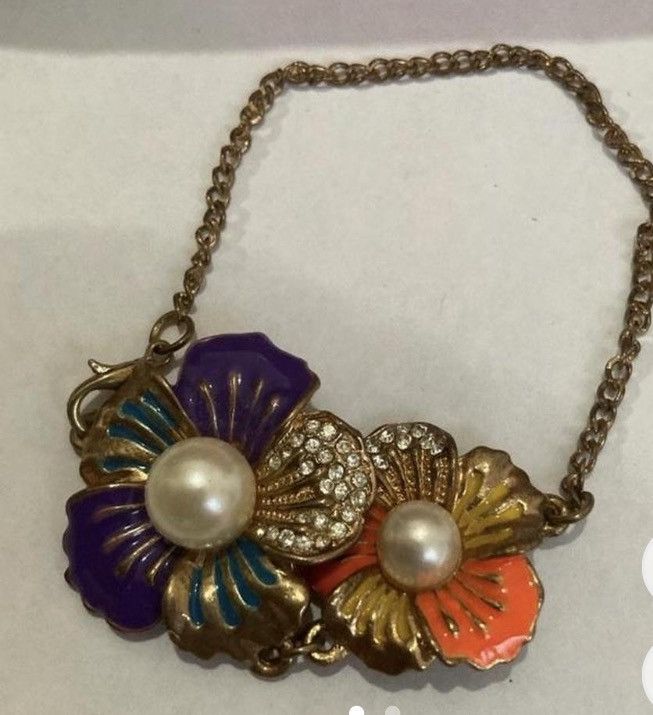 Jewelry Enameled orange and purple pansy bracelet Size ONE SIZE - 1 Thumbnail