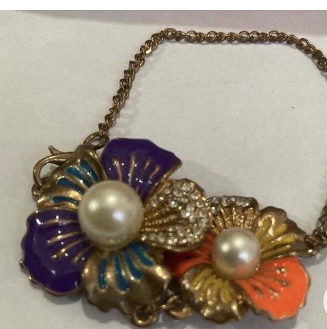 Jewelry Enameled orange and purple pansy bracelet Size ONE SIZE - 2 Thumbnail