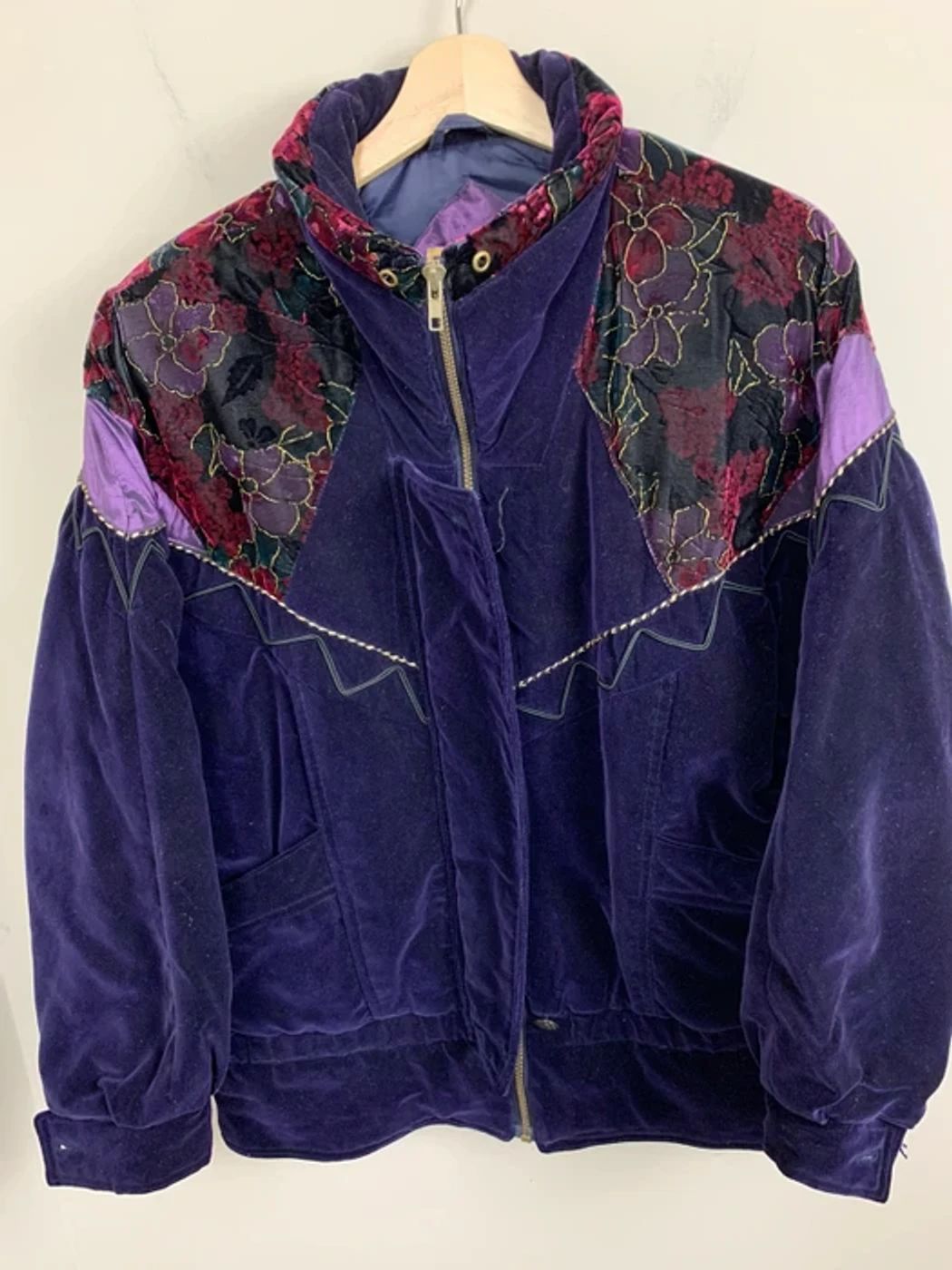 Pre-owned Vintage Velvet Floral Western Jacket In Purple