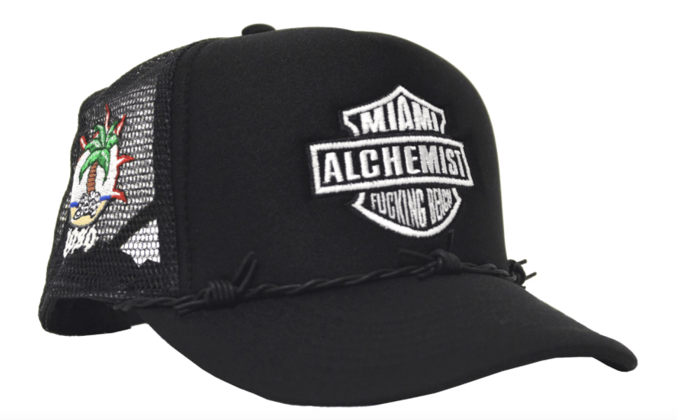 image of Alchemist X Loso Nyc - Miami Beach Trucker Hat in Black, Men's