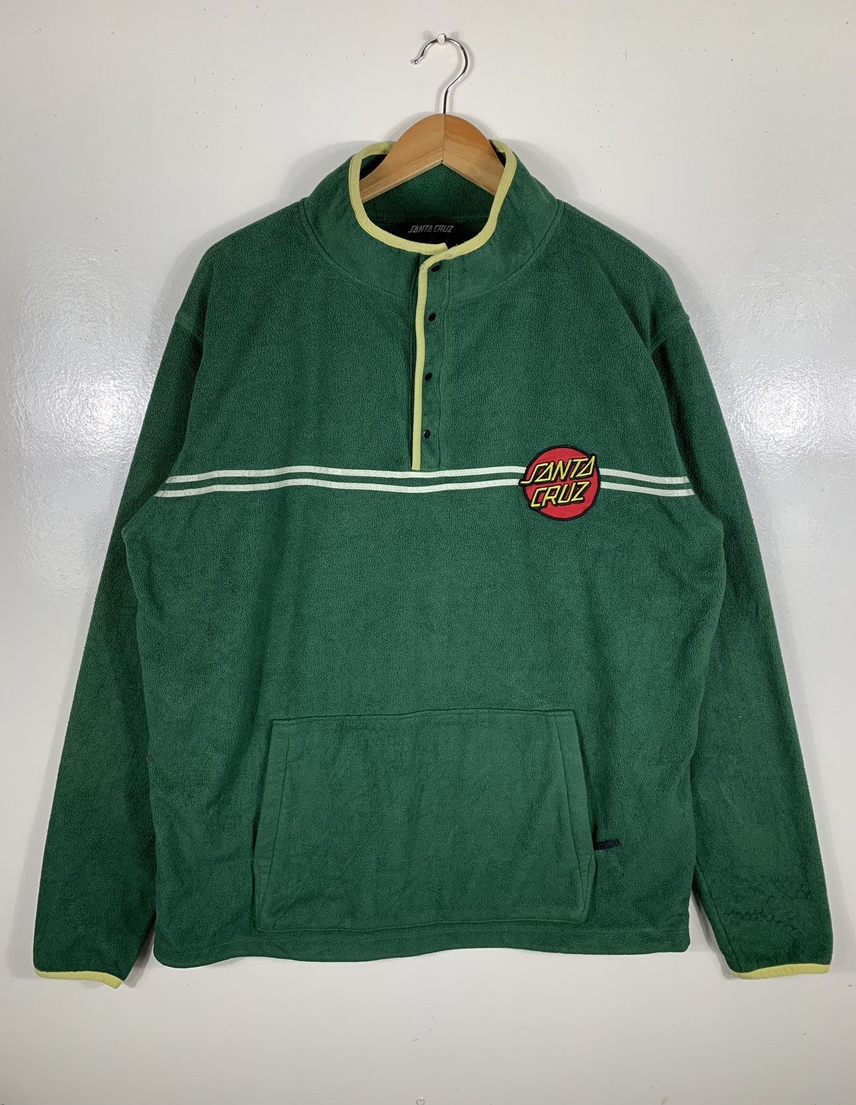 image of Santa Cruz Small Logo Embroidery Half Button Fleece Jacket in Green, Men's (Size XL)