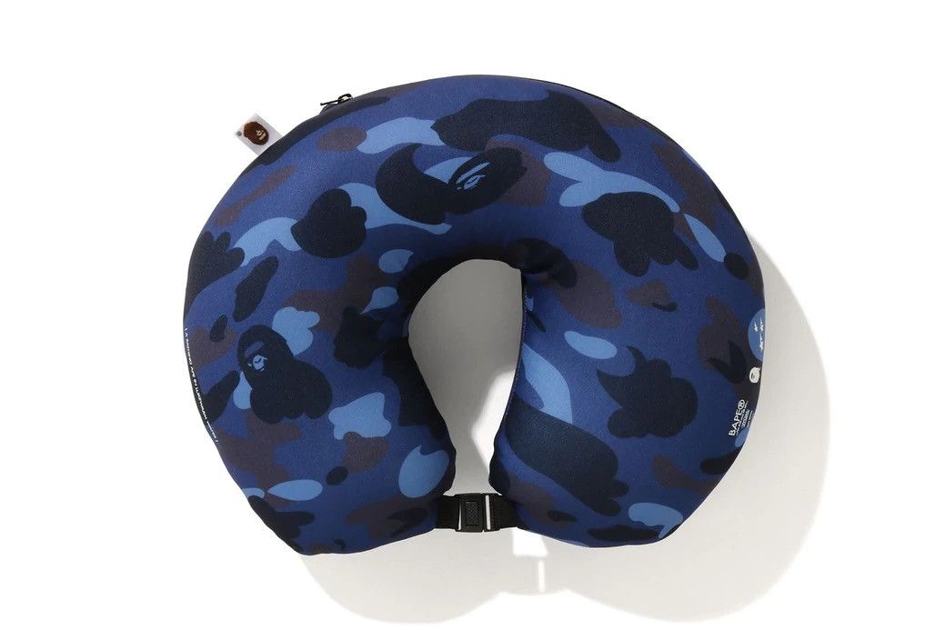 image of Bape Color Camo 2-Way Neck Pillow in Navy, Men's