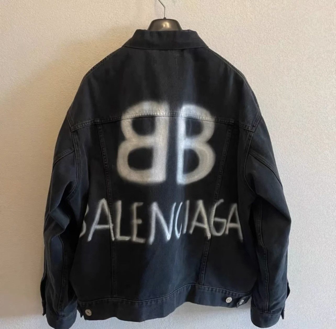 image of Balenciaga Organic Denim Printing Logo Jacket Size L in Black, Men's