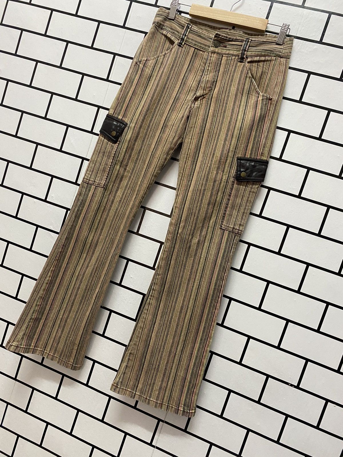 Designer × Japanese Brand Japan Designer Mixt Cargo Striped Flared Pants Size US 28 / EU 44 - 3 Thumbnail