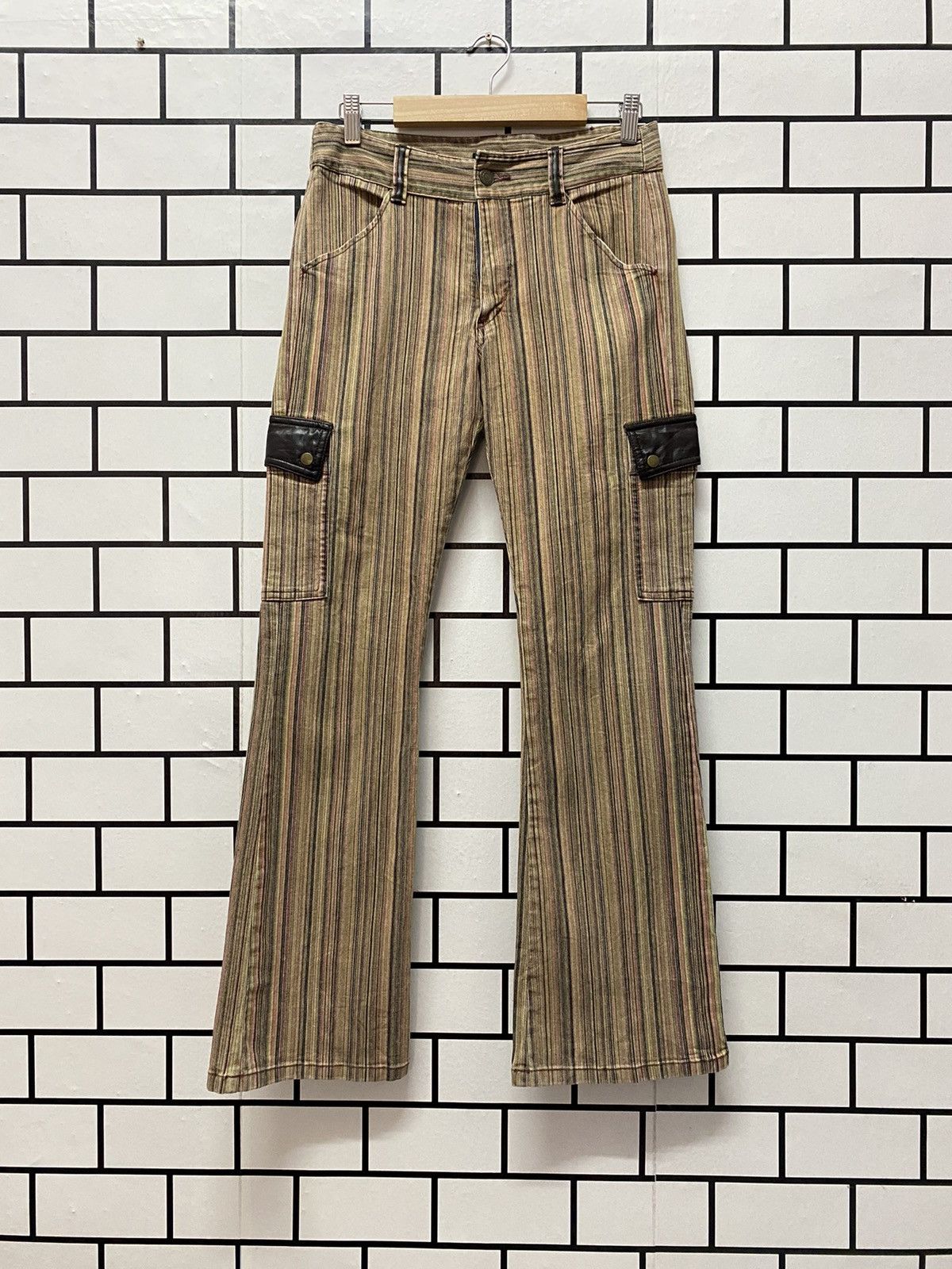 Designer × Japanese Brand Japan Designer Mixt Cargo Striped Flared Pants Size US 28 / EU 44 - 1 Thumbnail