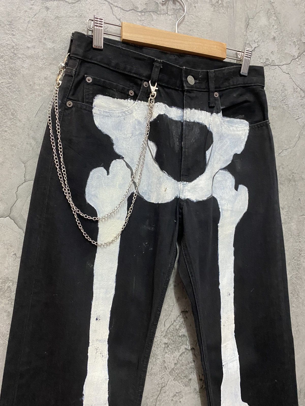 Designer × Japanese Brand × Kim Jones Kim jones X Gu Japan Custom Skeleton Bones Chains Denim Size US 29 - 11 Thumbnail