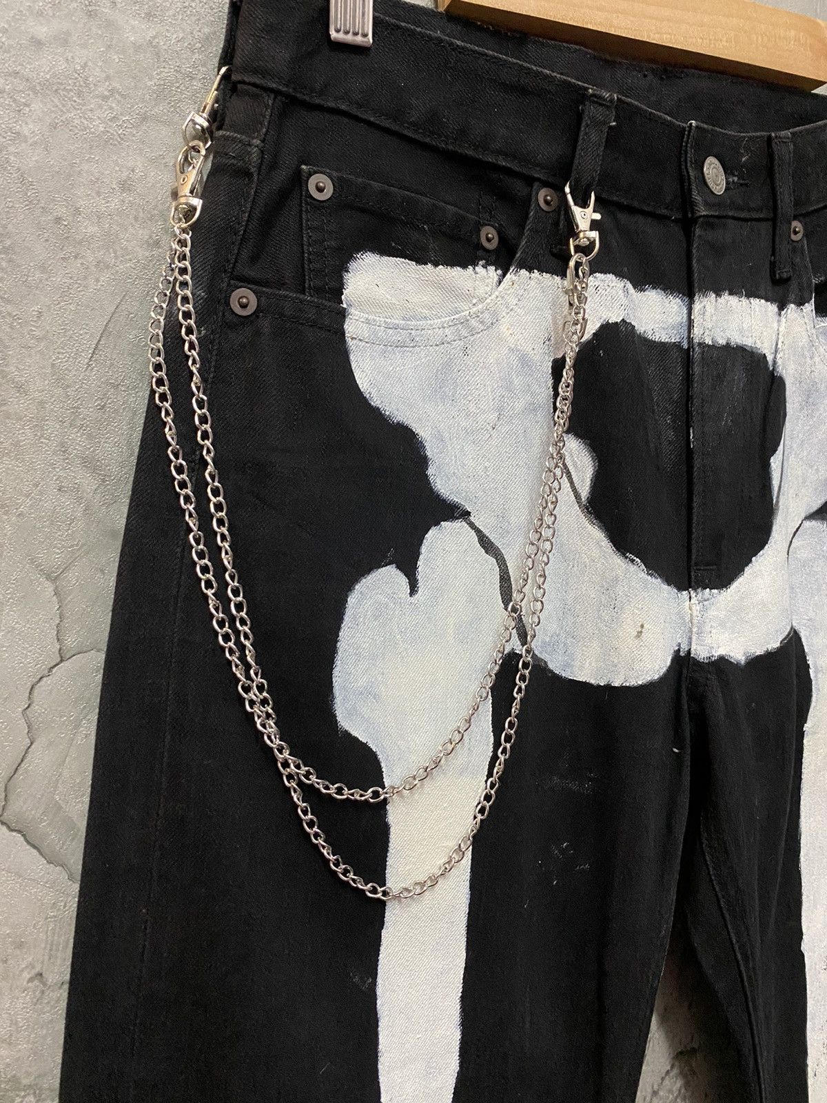 Designer × Japanese Brand × Kim Jones Kim jones X Gu Japan Custom Skeleton Bones Chains Denim Size US 29 - 13 Thumbnail