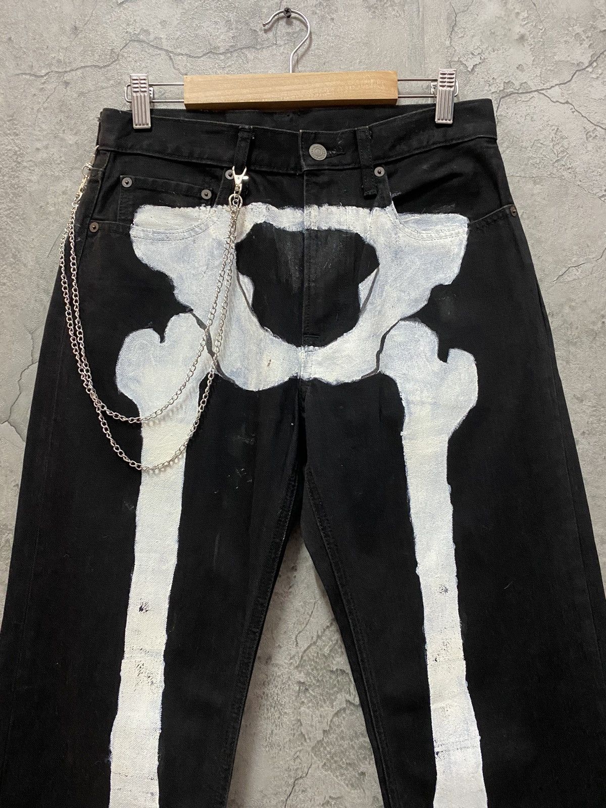 Designer × Japanese Brand × Kim Jones Kim jones X Gu Japan Custom Skeleton Bones Chains Denim Size US 29 - 4 Thumbnail