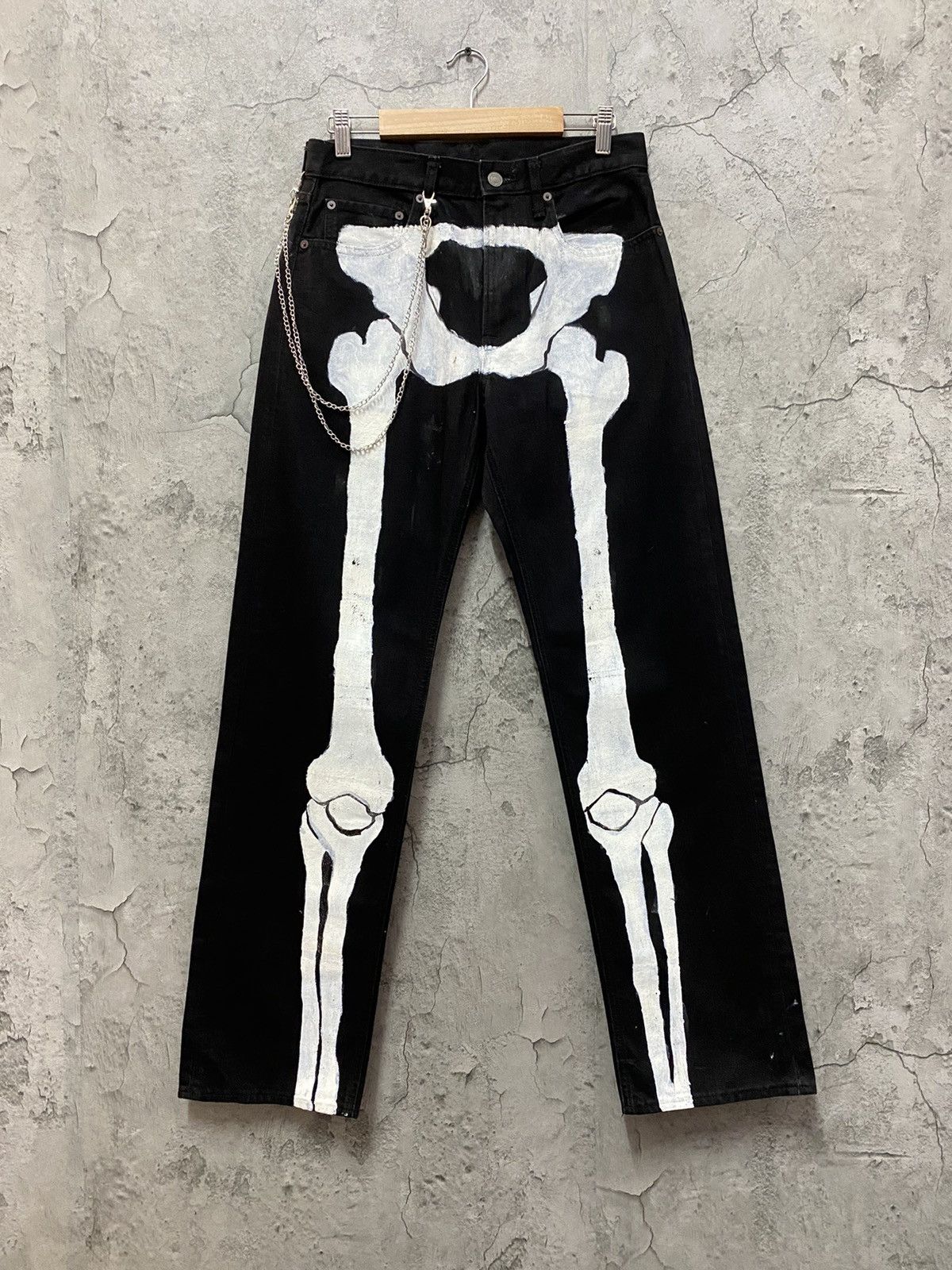Designer × Japanese Brand × Kim Jones Kim jones X Gu Japan Custom Skeleton Bones Chains Denim Size US 29 - 1 Thumbnail