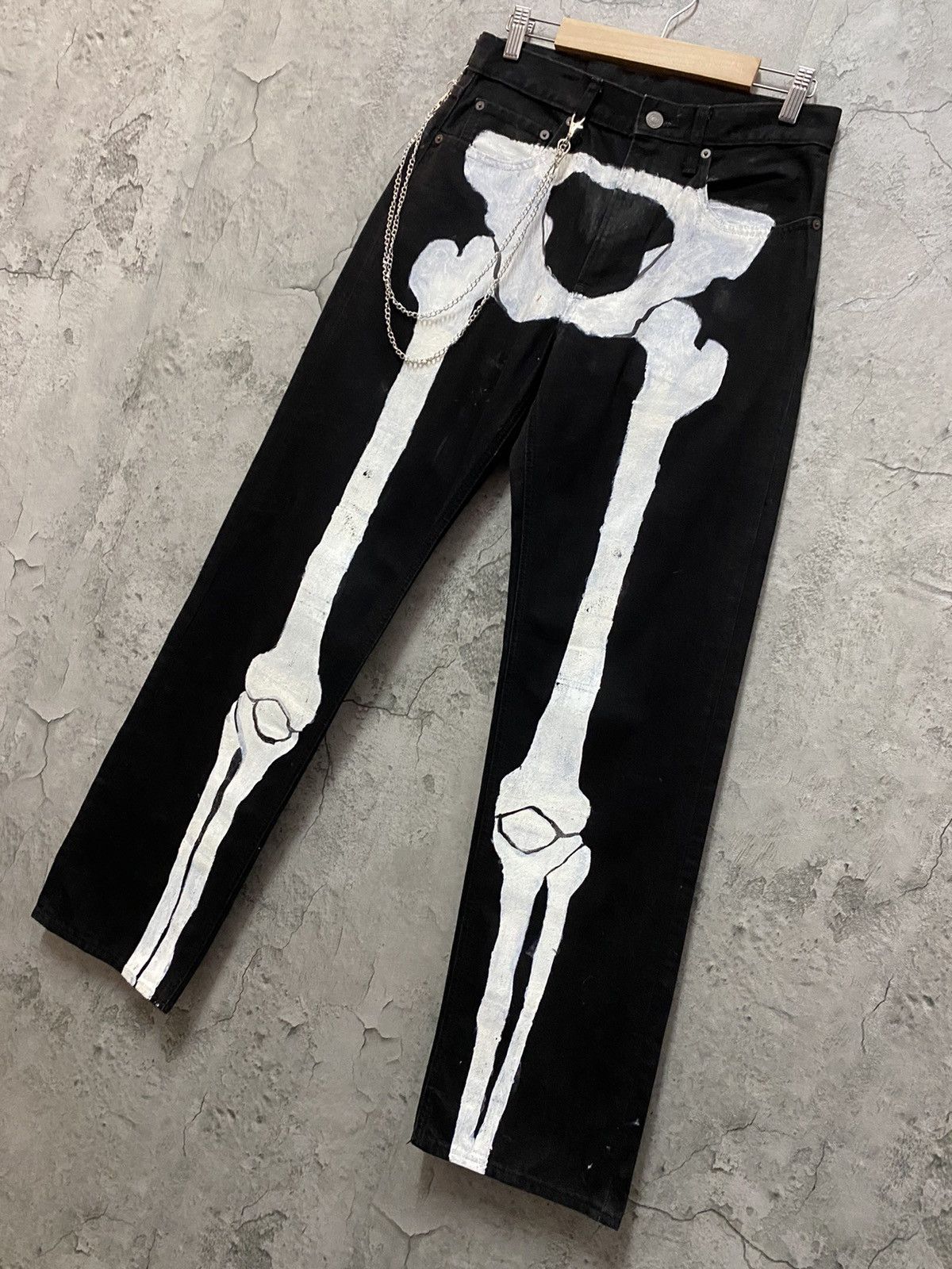 Designer × Japanese Brand × Kim Jones Kim jones X Gu Japan Custom Skeleton Bones Chains Denim Size US 29 - 3 Thumbnail