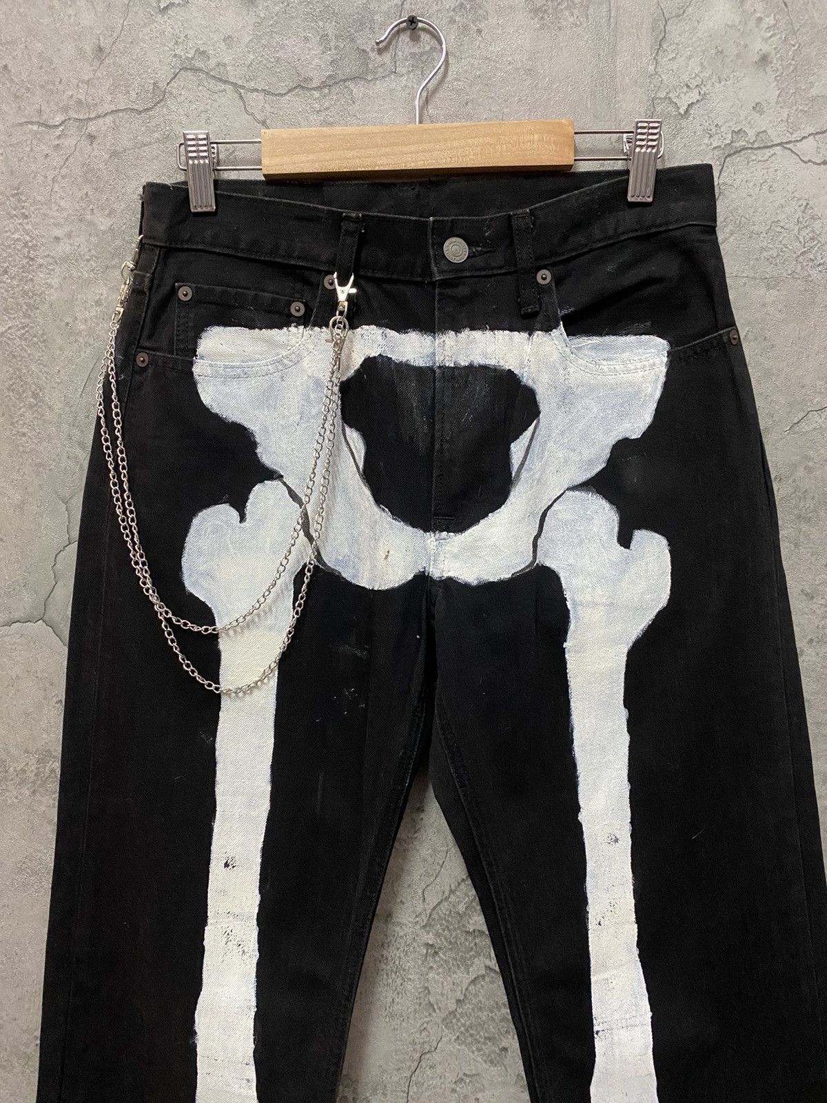 Designer × Japanese Brand × Kim Jones Kim jones X Gu Japan Custom Skeleton Bones Chains Denim Size US 29 - 12 Thumbnail