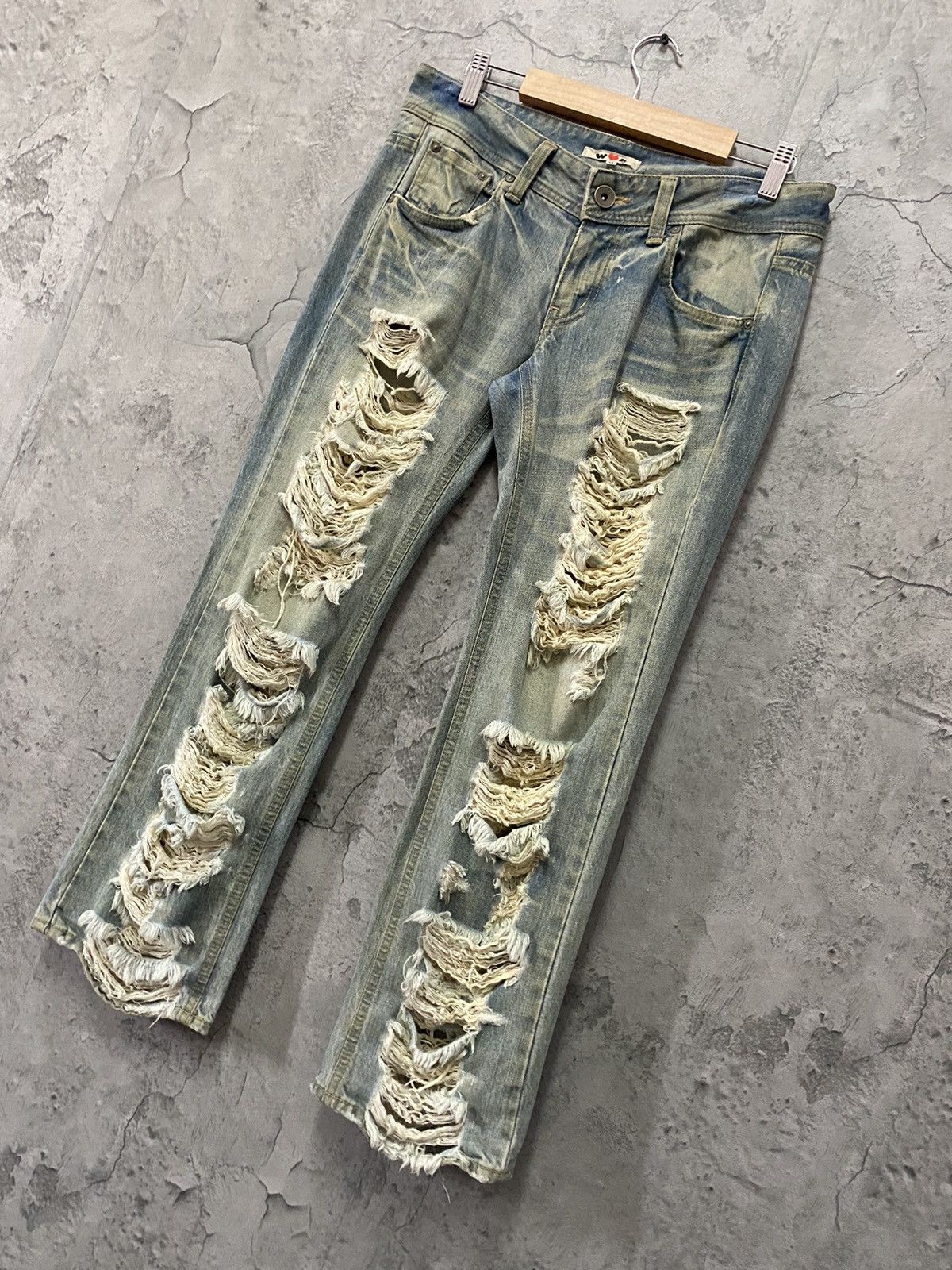 Japanese Brand W♥️C Trashed Distressed Mummy Denim Pants Size US 30 / EU 46 - 3 Thumbnail