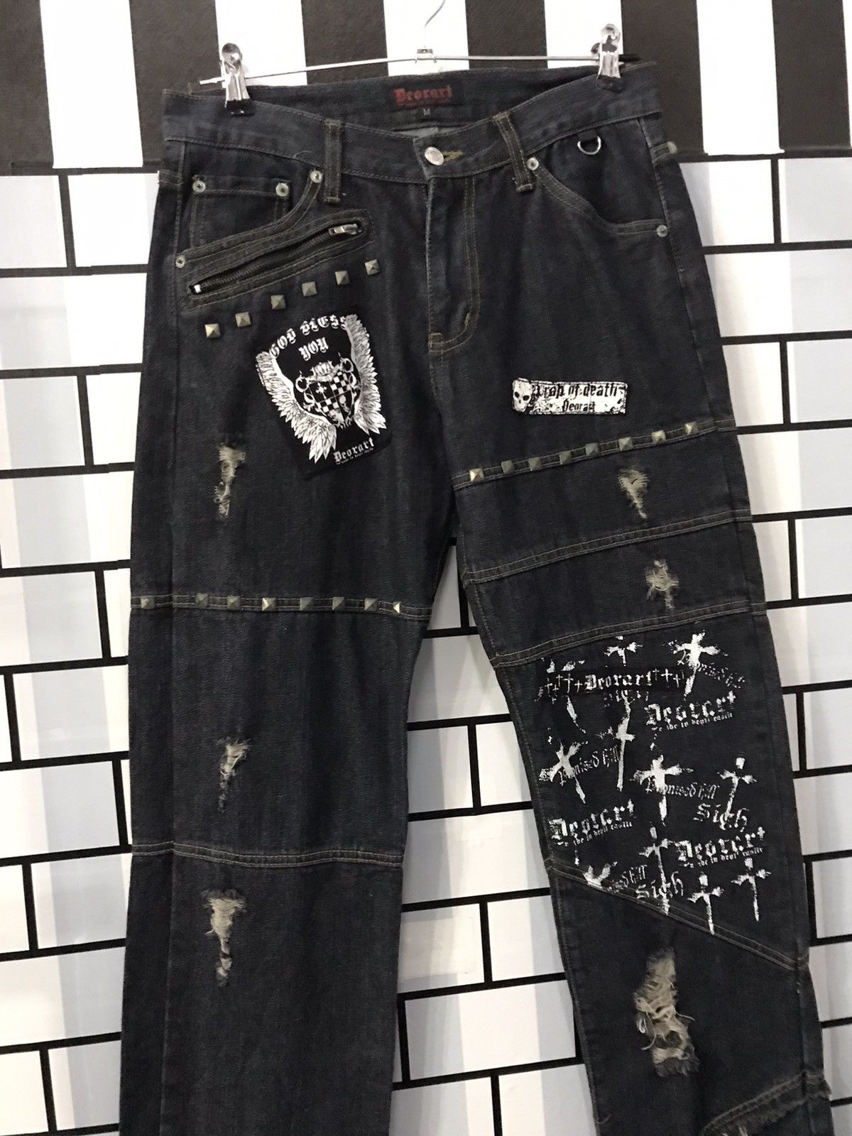 Beauty Beast × Japanese Brand Deorart Japan Seditionaries Hagi Studs Cross Denim Pants Size US 30 / EU 46 - 4 Thumbnail