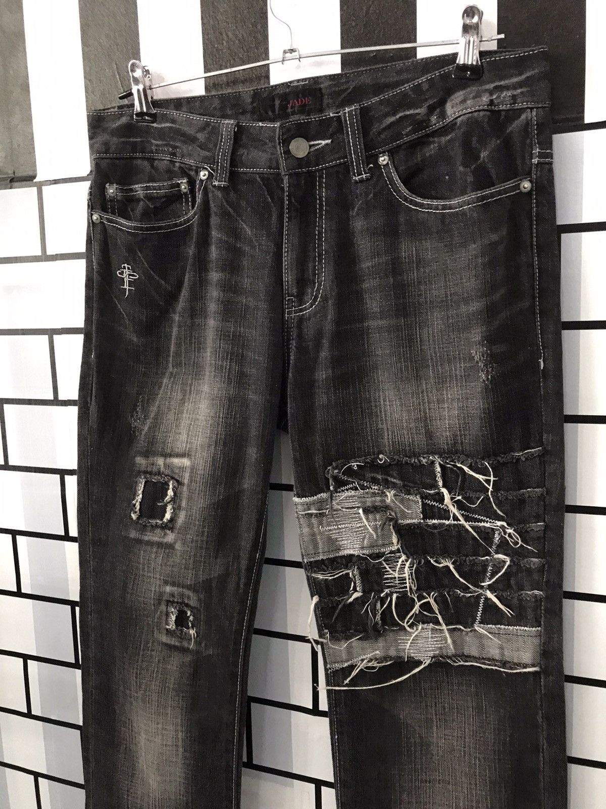 Designer × Japanese Brand Jade Japan Distressed Sashiko Boro Slim Fit Denim Size US 30 / EU 46 - 7 Thumbnail