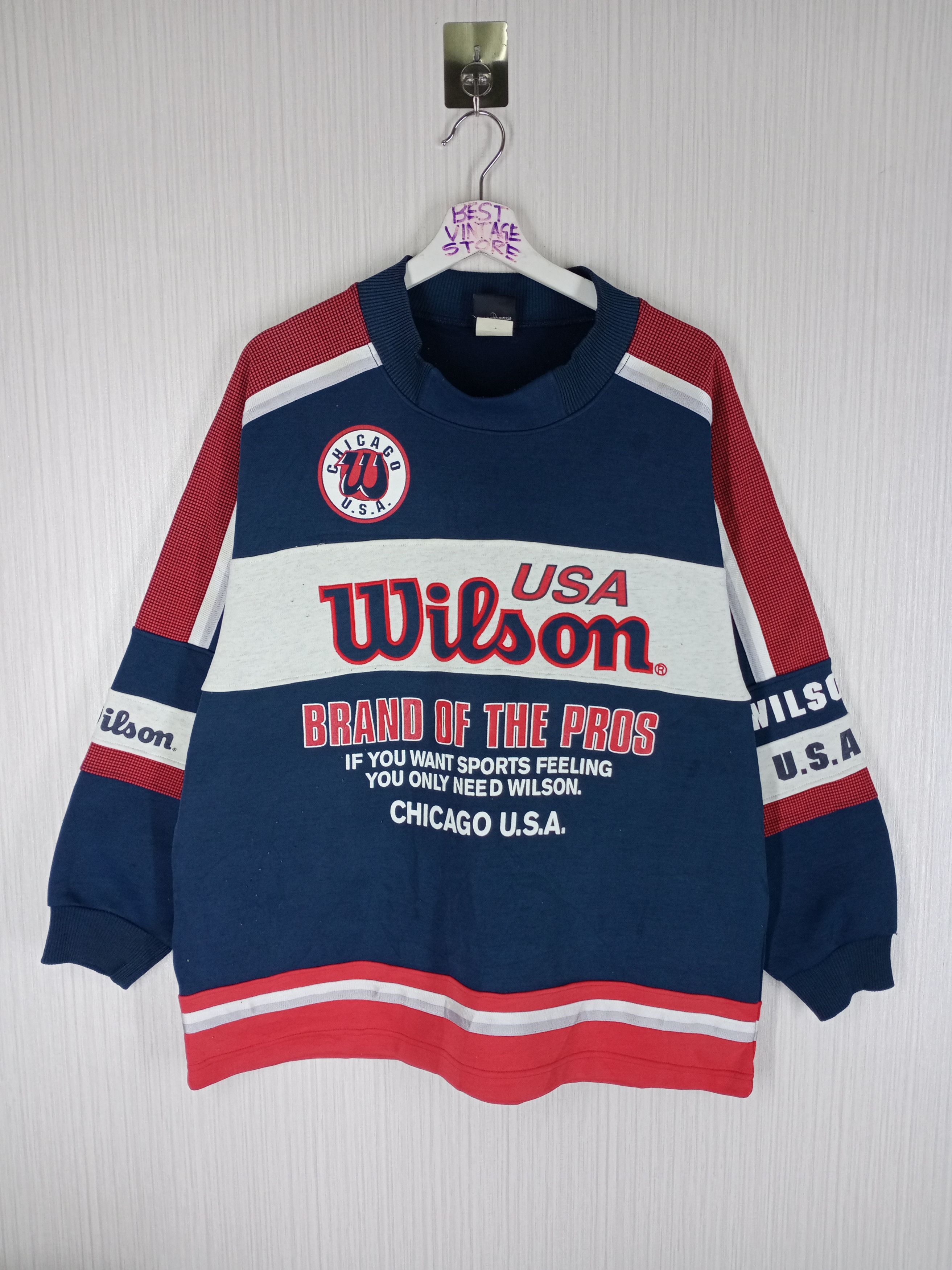 Wilson Vintage 90s Wilson Chicago Usa Sweatshirt Embroidered Logo Size US L / EU 52-54 / 3 - 1 Thumbnail