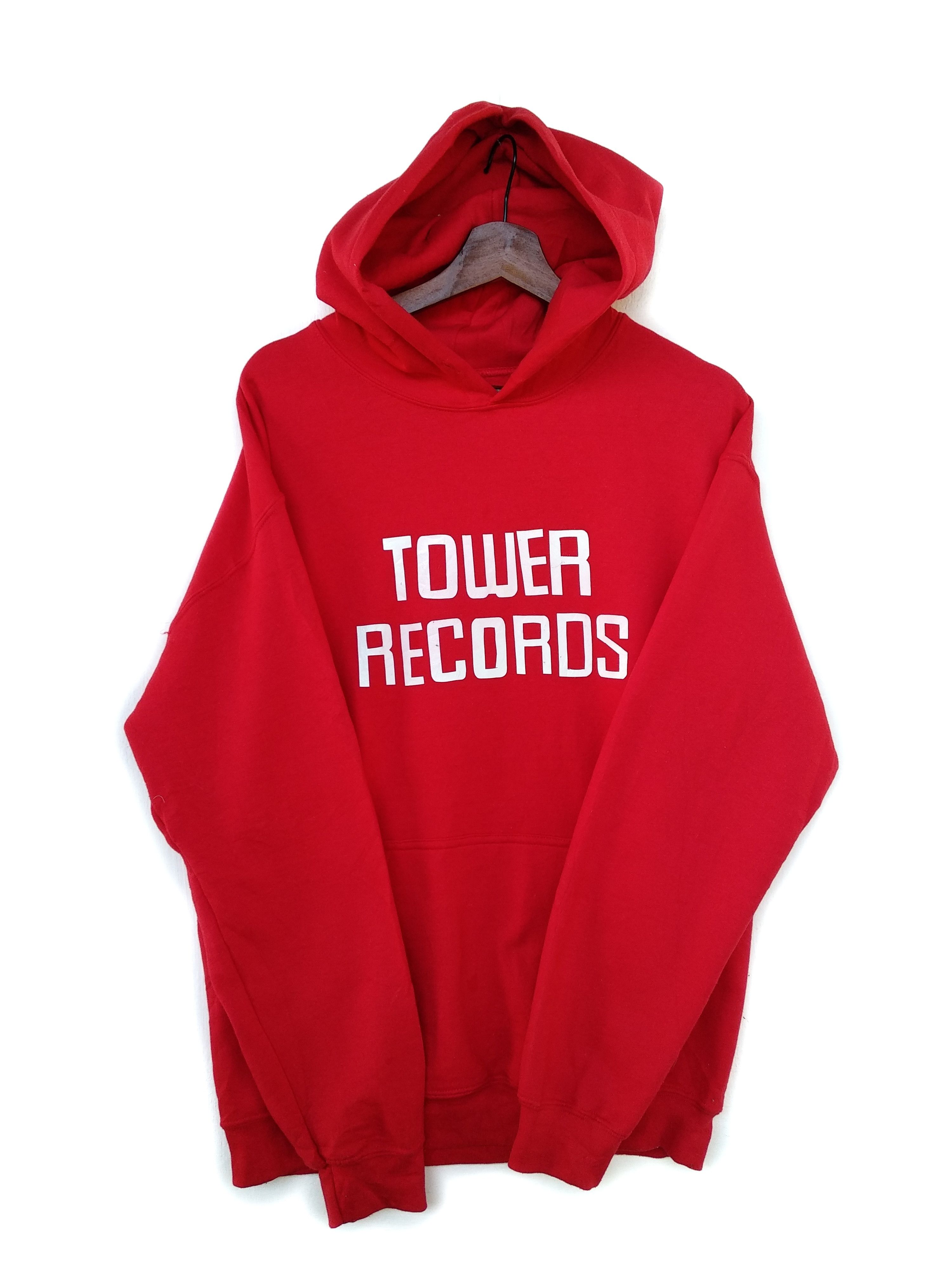 Band Tees × Gildan Tower Record Hoodie/Size M/Red Colour. Size US M / EU 48-50 / 2 - 2 Thumbnail