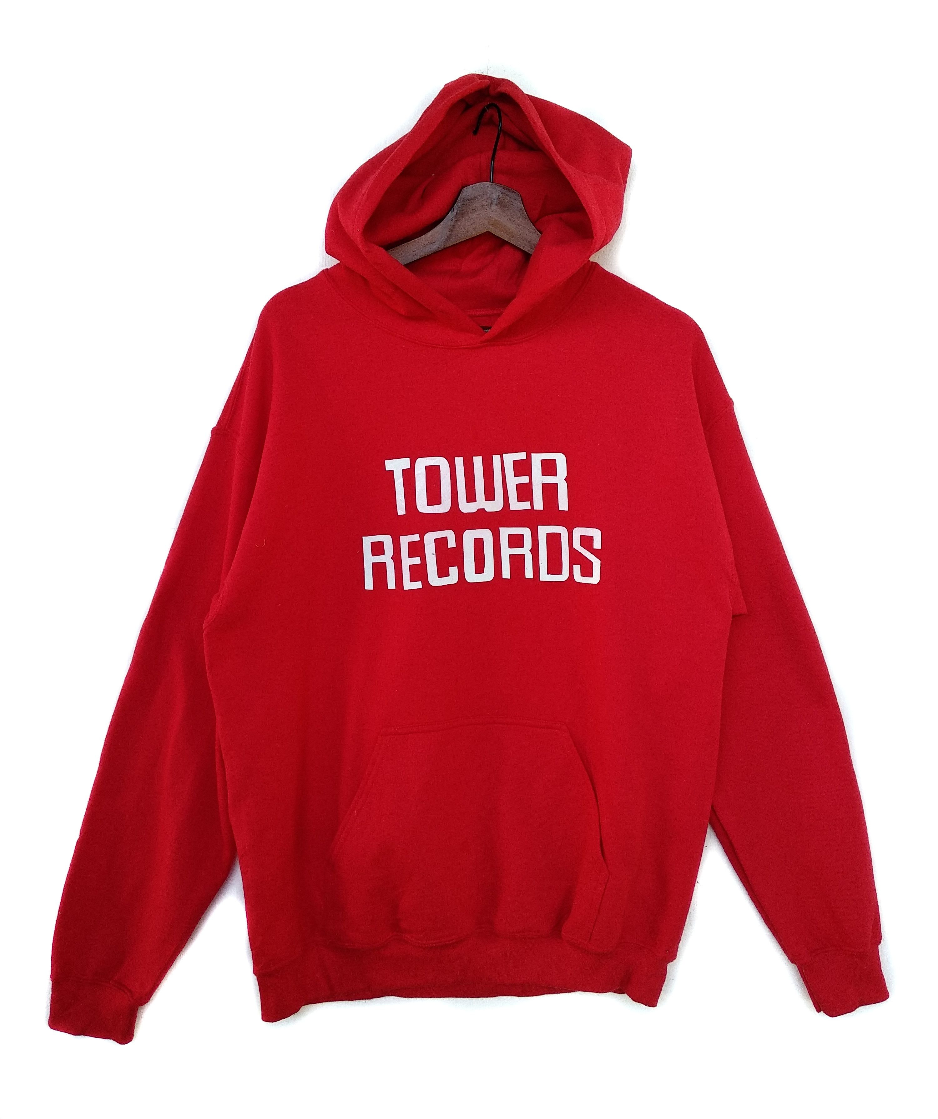 Band Tees × Gildan Tower Record Hoodie/Size M/Red Colour. Size US M / EU 48-50 / 2 - 1 Thumbnail