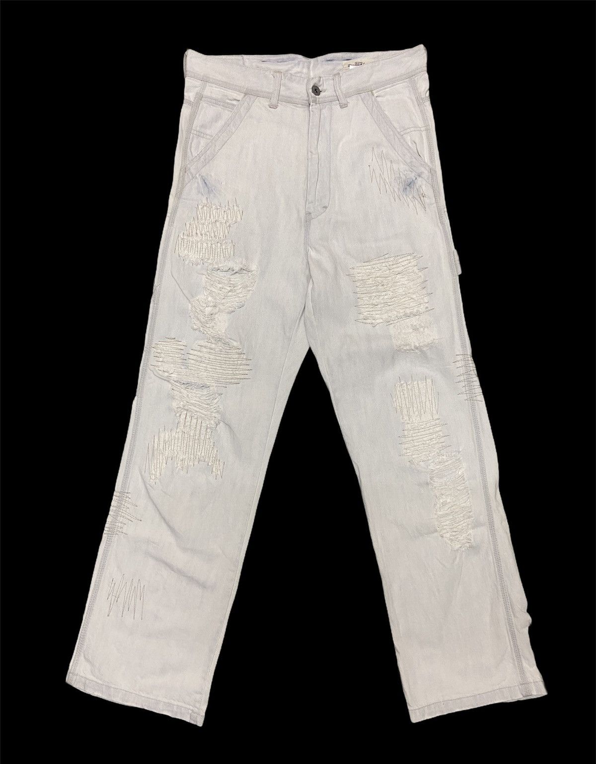 Japanese Double Name Distressed Utility Cargo Denim Pants