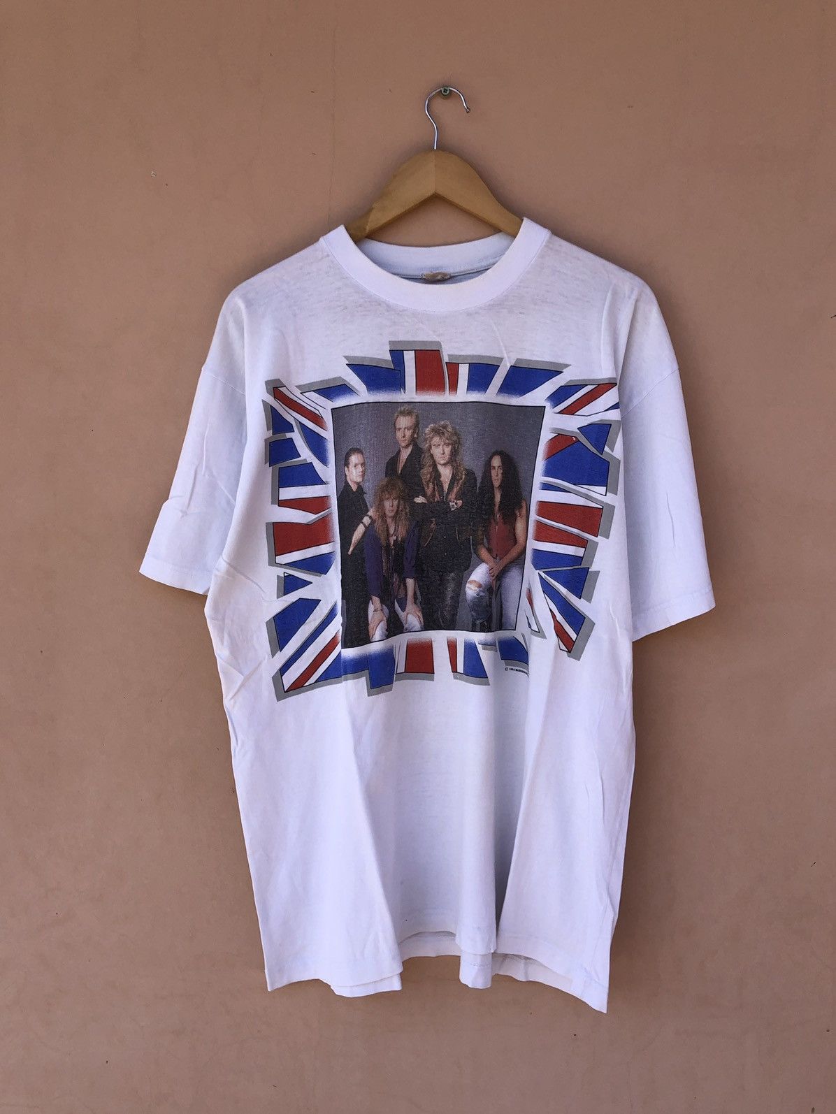 image of Band Tees x Rock T Shirt Vintage 1992 Def Leppard Tour White Tee (Poison Ratt Kiss) in Black (Size 