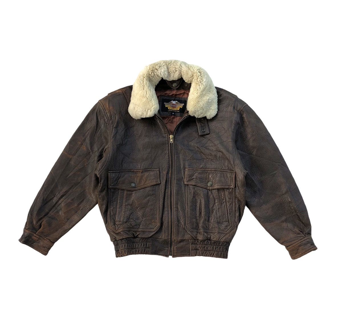 Harley Davidson VTG 90s Harley Davidson Leather Fur Collar Bomber Jacket Size US M / EU 48-50 / 2 - 7 Thumbnail