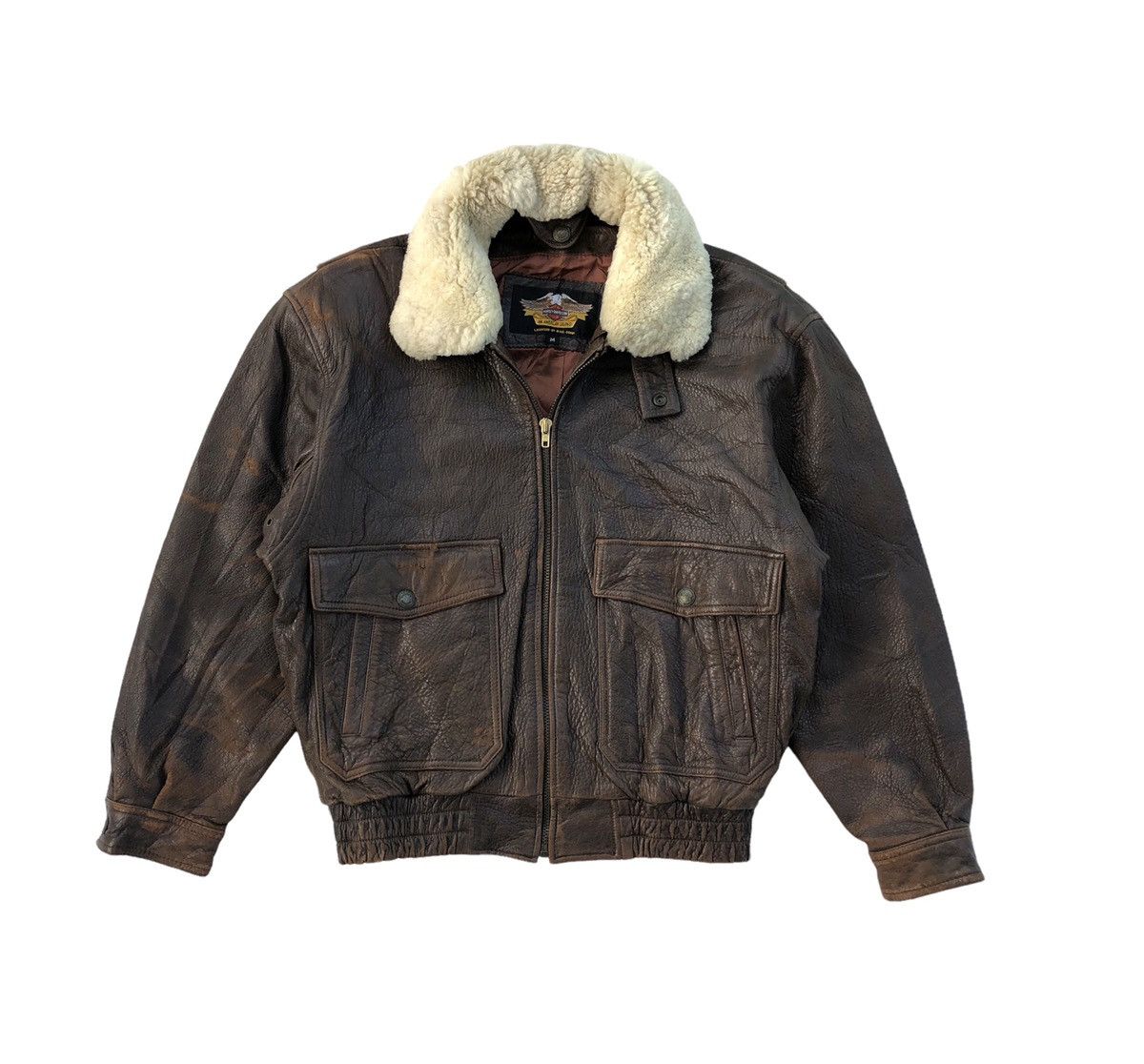 Harley Davidson VTG 90s Harley Davidson Leather Fur Collar Bomber Jacket Size US M / EU 48-50 / 2 - 6 Thumbnail