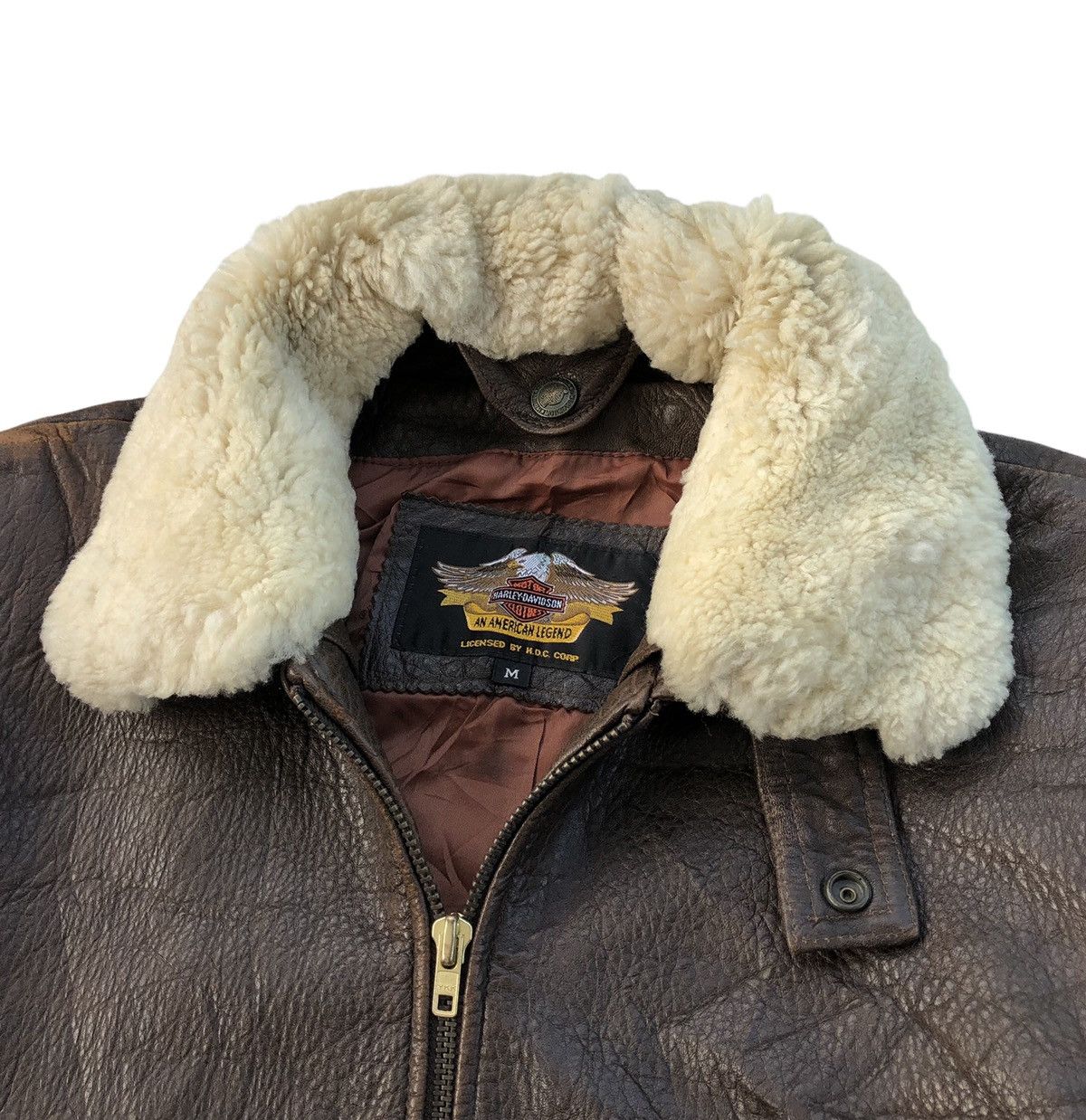 Harley Davidson VTG 90s Harley Davidson Leather Fur Collar Bomber Jacket Size US M / EU 48-50 / 2 - 14 Thumbnail
