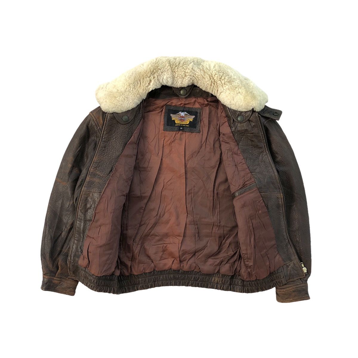 Harley Davidson VTG 90s Harley Davidson Leather Fur Collar Bomber Jacket Size US M / EU 48-50 / 2 - 10 Thumbnail