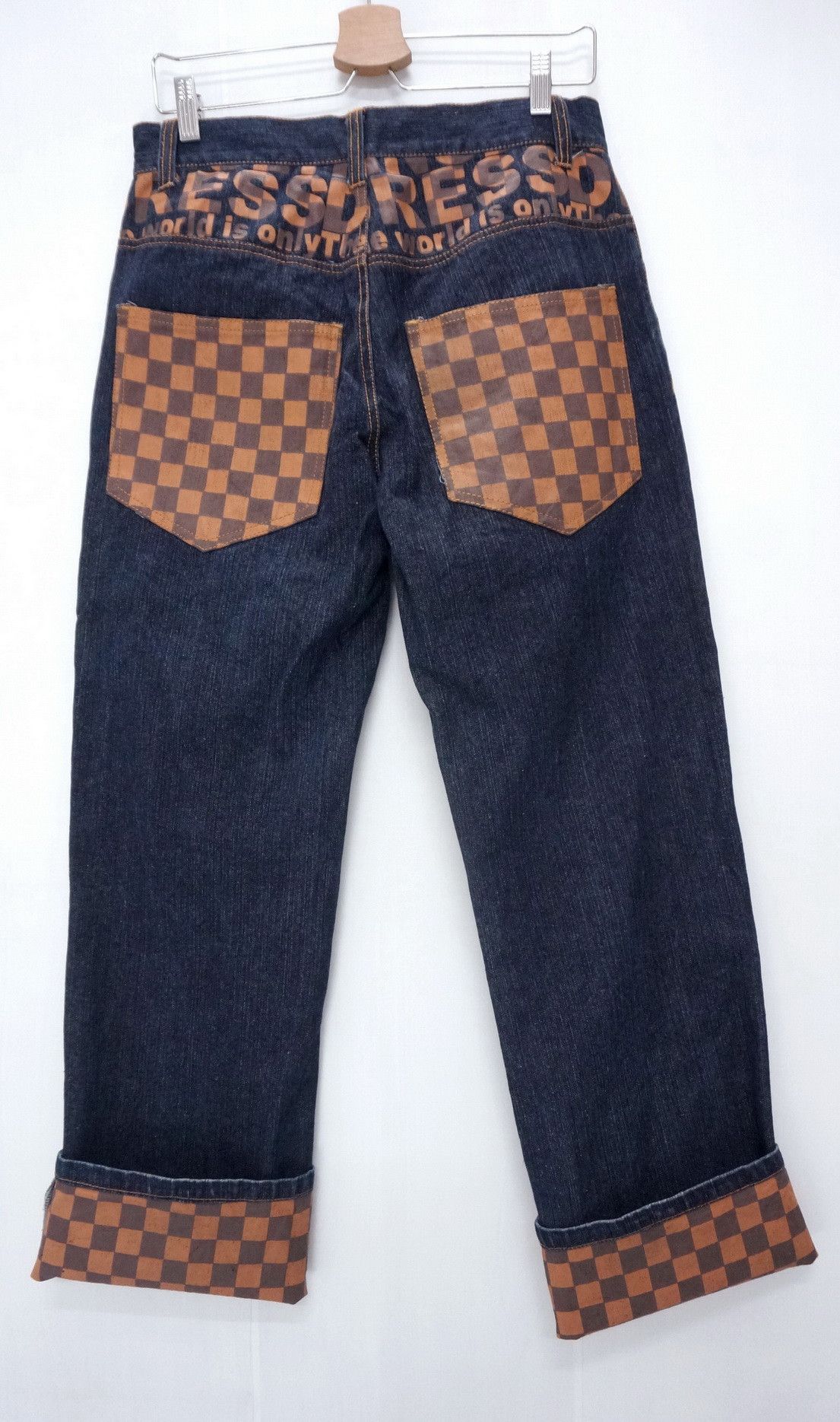 image of Vintage Japan Halham Printed Dark Blue Jeans in Indigo Denim, Men's (Size 32)