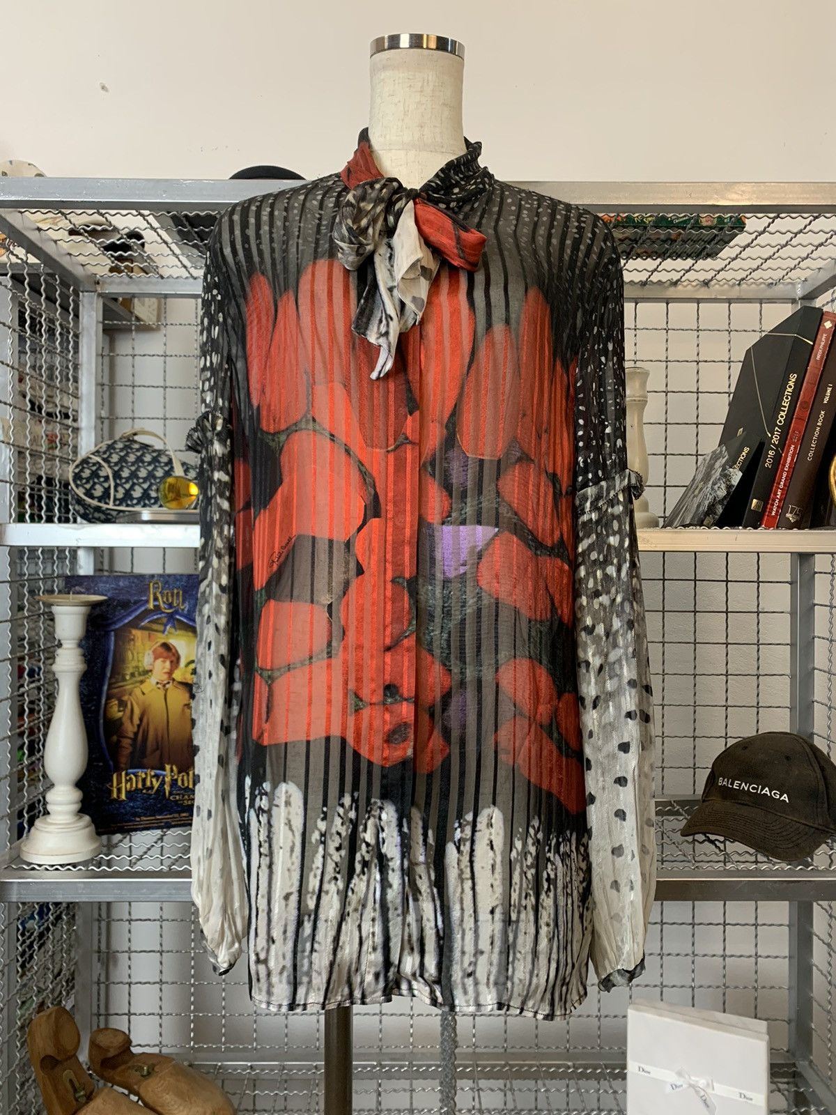 Roberto Cavalli Roberto Cavalli Heart Print Transparent Silk Shirt Size L / US 10 / IT 46 - 1 Thumbnail