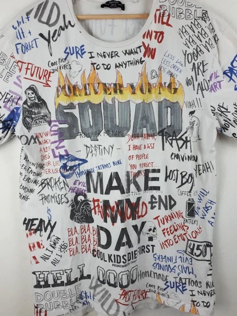 Japanese Brand × Vintage Bershka Scribble Doodle Fullprint Tee Size US L / EU 52-54 / 3 - 2 Thumbnail