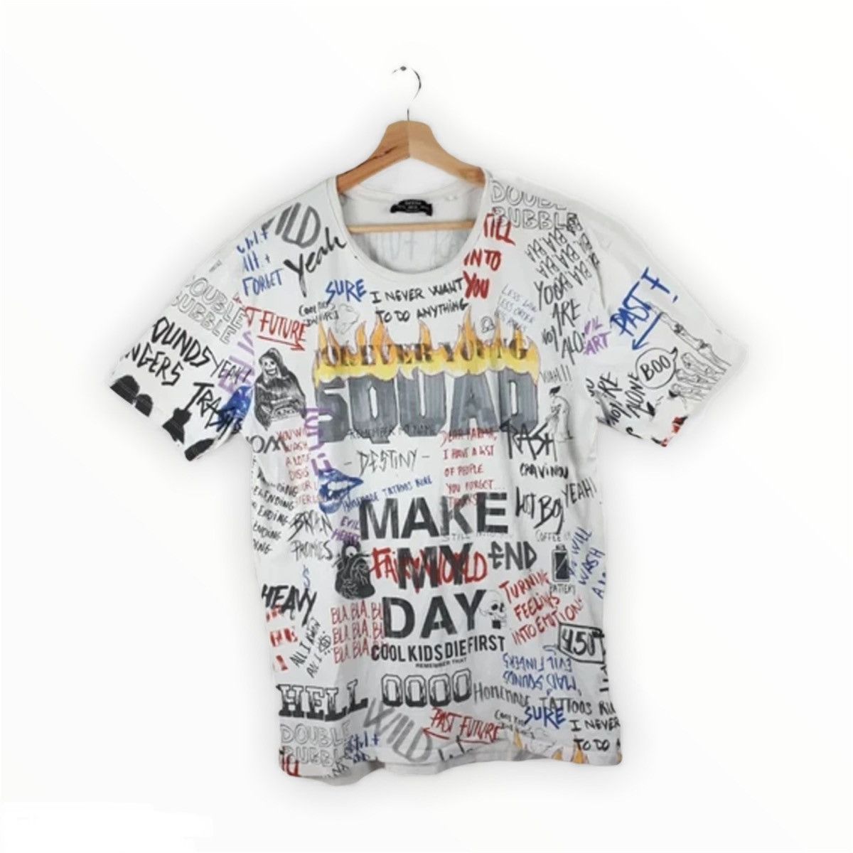 Japanese Brand × Vintage Bershka Scribble Doodle Fullprint Tee Size US L / EU 52-54 / 3 - 1 Thumbnail