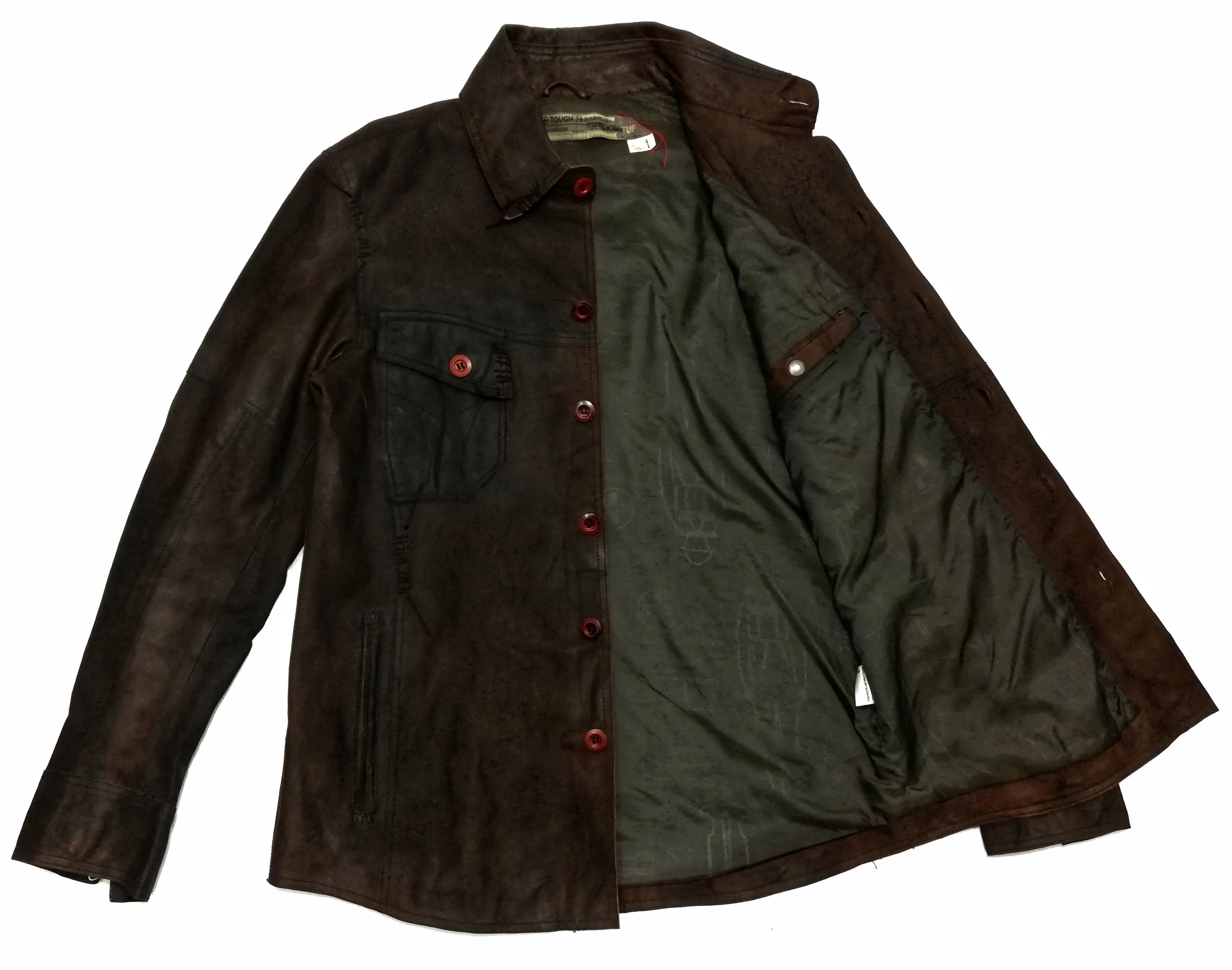 image of Darn Tough x Leather Jacket Tough Jeansmith Engineerd Leather Jacket Button Up Style in Brown Leath