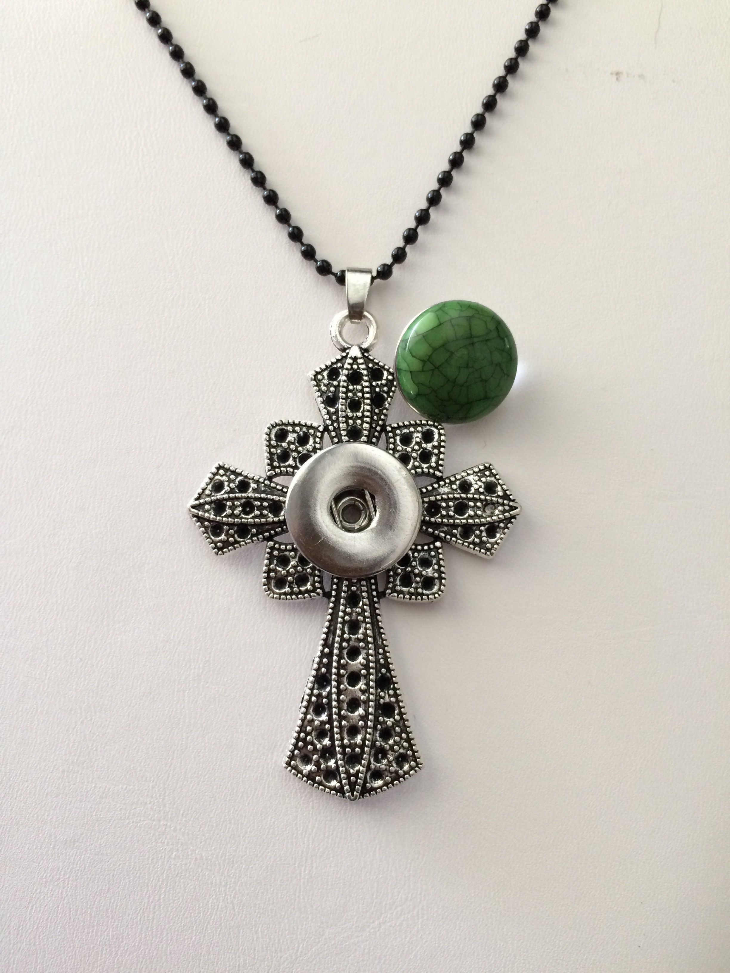 Jewelry Cross Chunk Button Tibetan silver Pendant Necklace - Green Size ONE SIZE - 4 Thumbnail