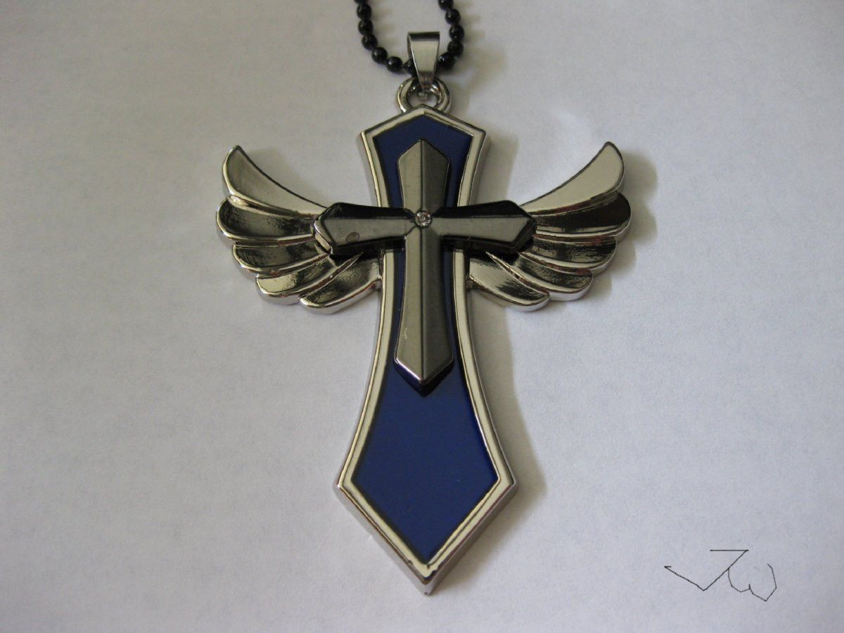 Jewelry Blue Wing Cross Stainless Steel Necklace Size ONE SIZE - 2 Thumbnail