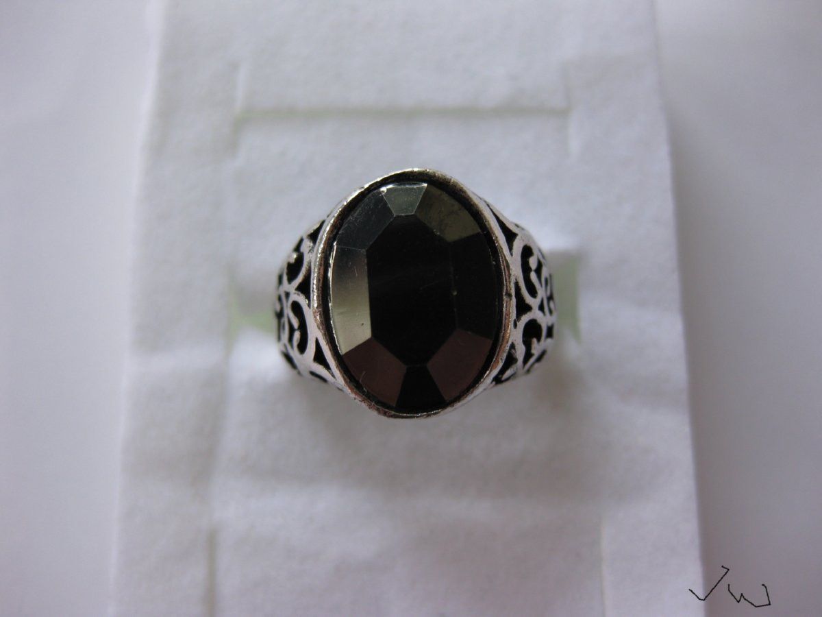Jewelry Black CZ Tibetan Silver Ring - Size 5 Size ONE SIZE - 1 Thumbnail