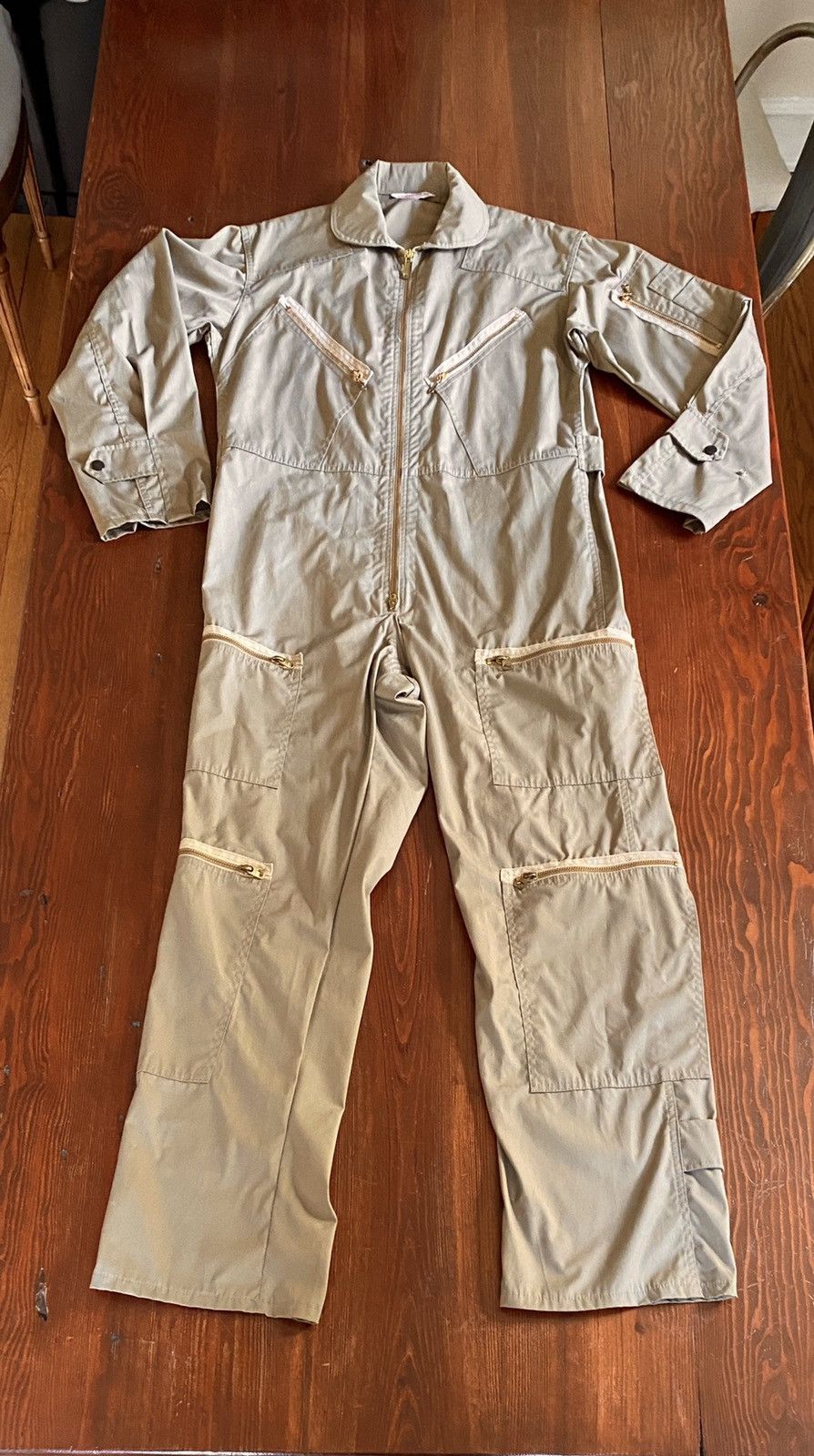 image of Vintage 60’S Flight Apparel Hammonton Coveralls Jumpsuit in Khaki/Gold, Men's (Size 34)