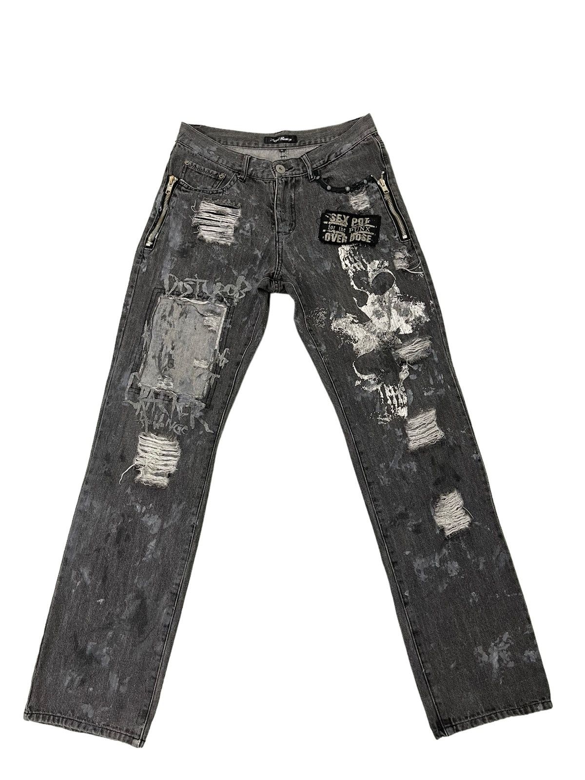Japanese Brand Painted Sex Pot Revenge Distress Denim Tapered 4🟦9 Size US 32 / EU 48 - 1 Thumbnail