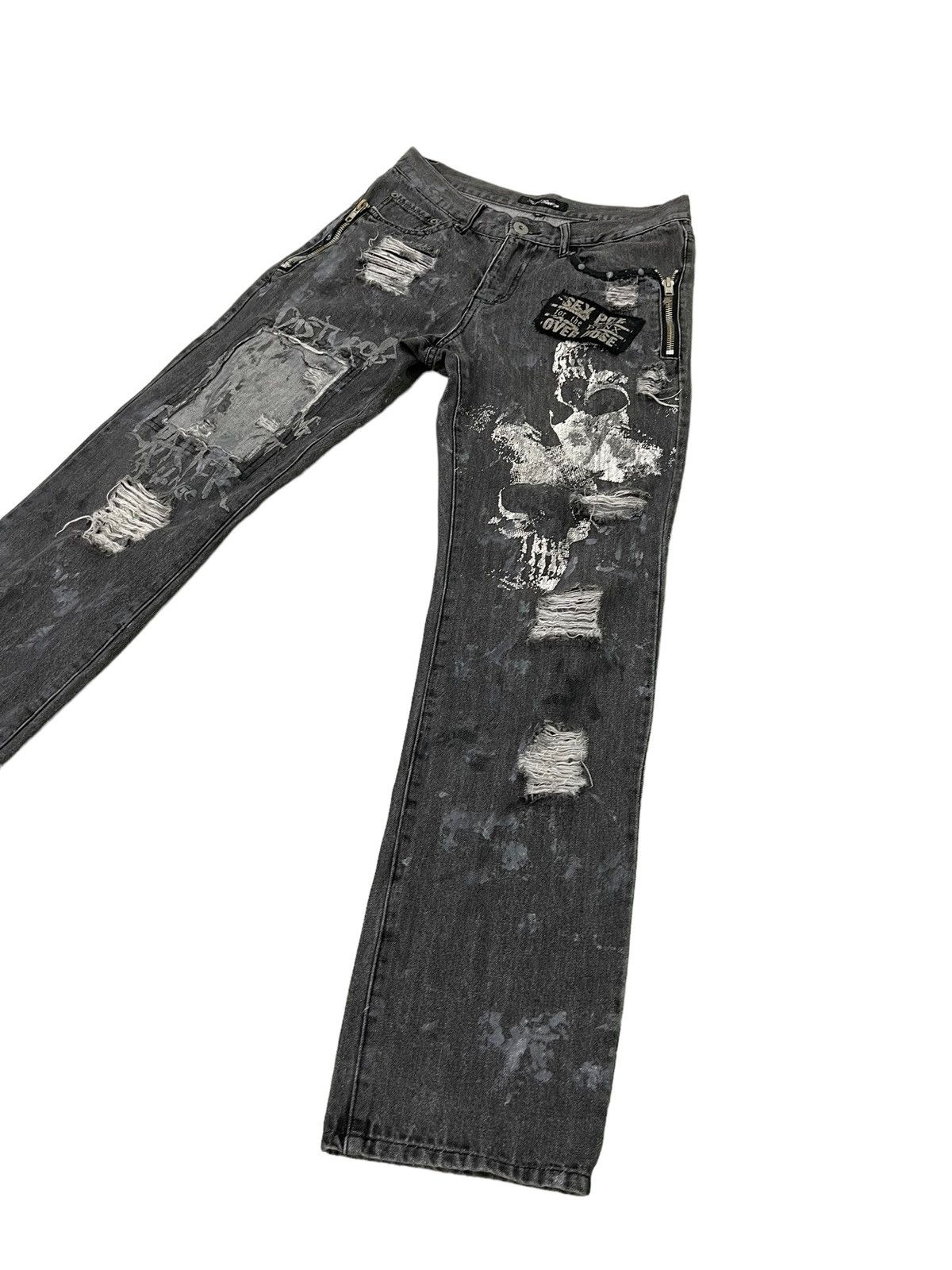 Japanese Brand Painted Sex Pot Revenge Distress Denim Tapered 4🟦9 Size US 32 / EU 48 - 3 Thumbnail