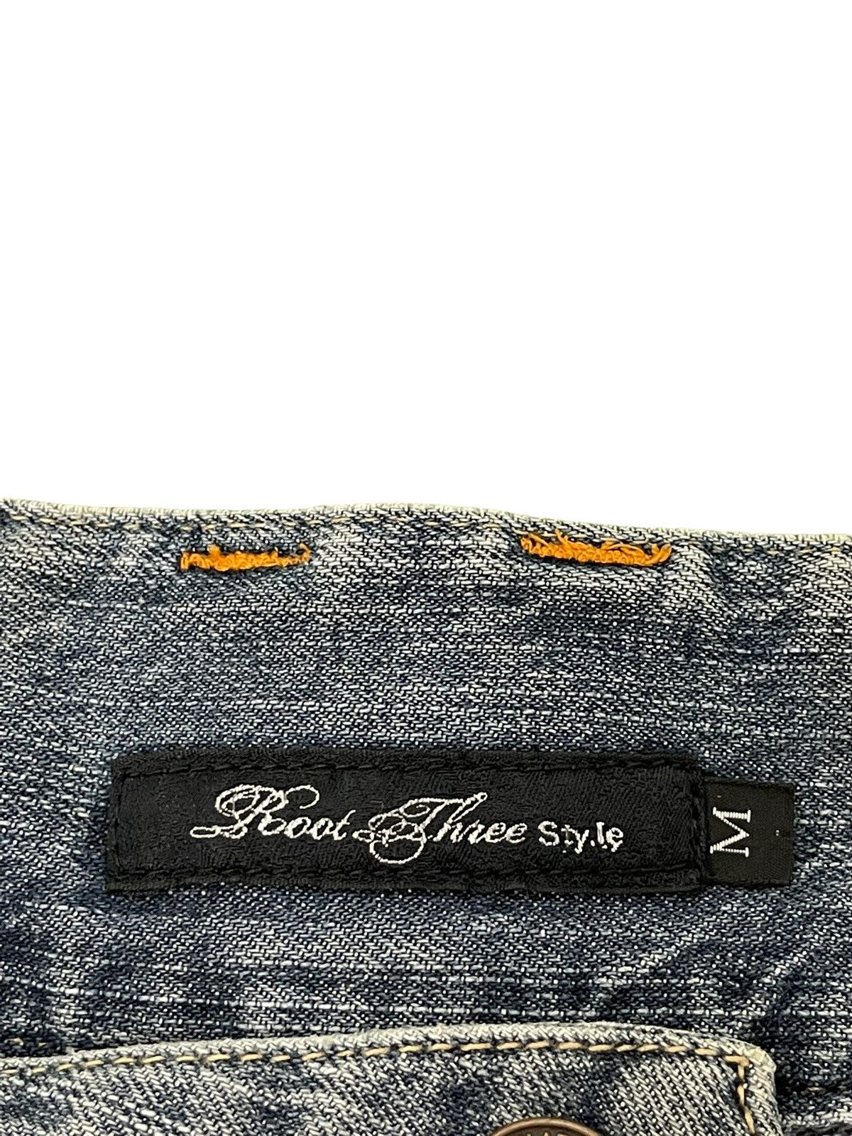 Japanese Brand Wide Leg Jeans Root Three Distress Denim 4🟦9 Size US 30 / EU 46 - 20 Thumbnail