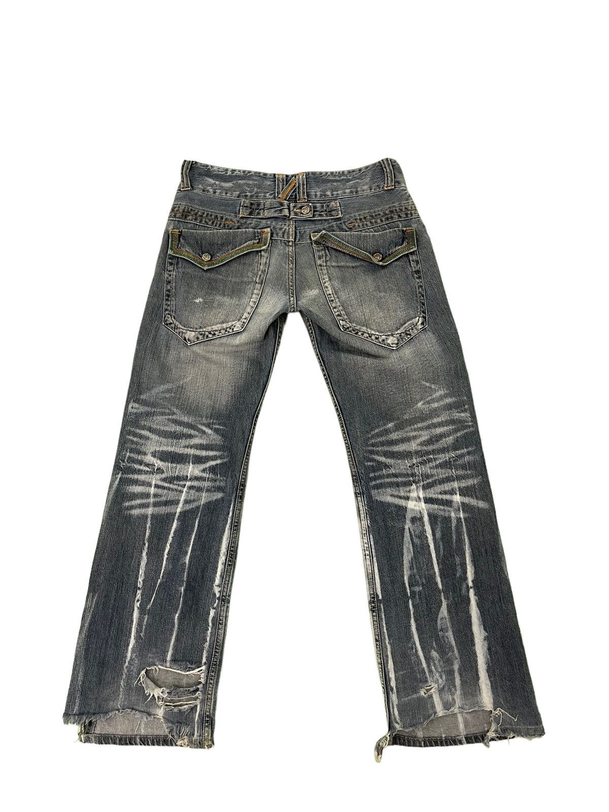 Japanese Brand Wide Leg Jeans Root Three Distress Denim 4🟦9 Size US 30 / EU 46 - 2 Thumbnail