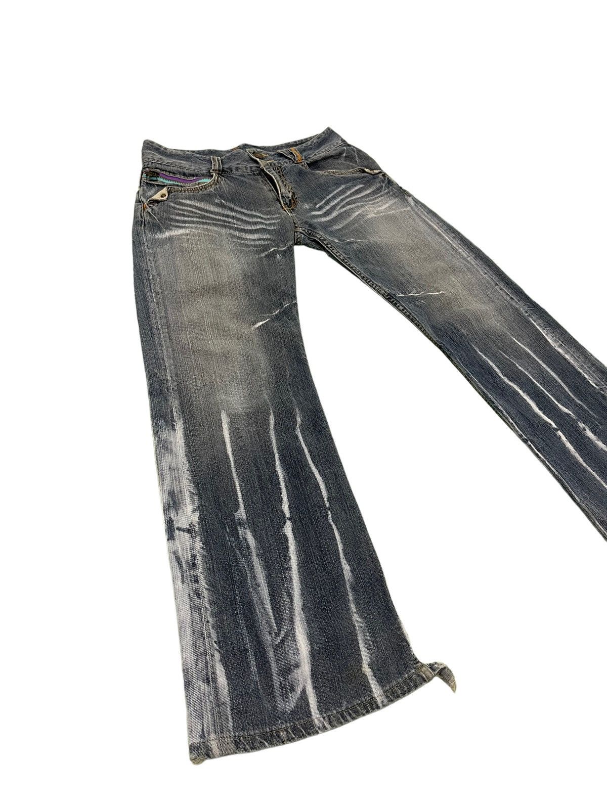 Japanese Brand Wide Leg Jeans Root Three Distress Denim 4🟦9 Size US 30 / EU 46 - 11 Thumbnail