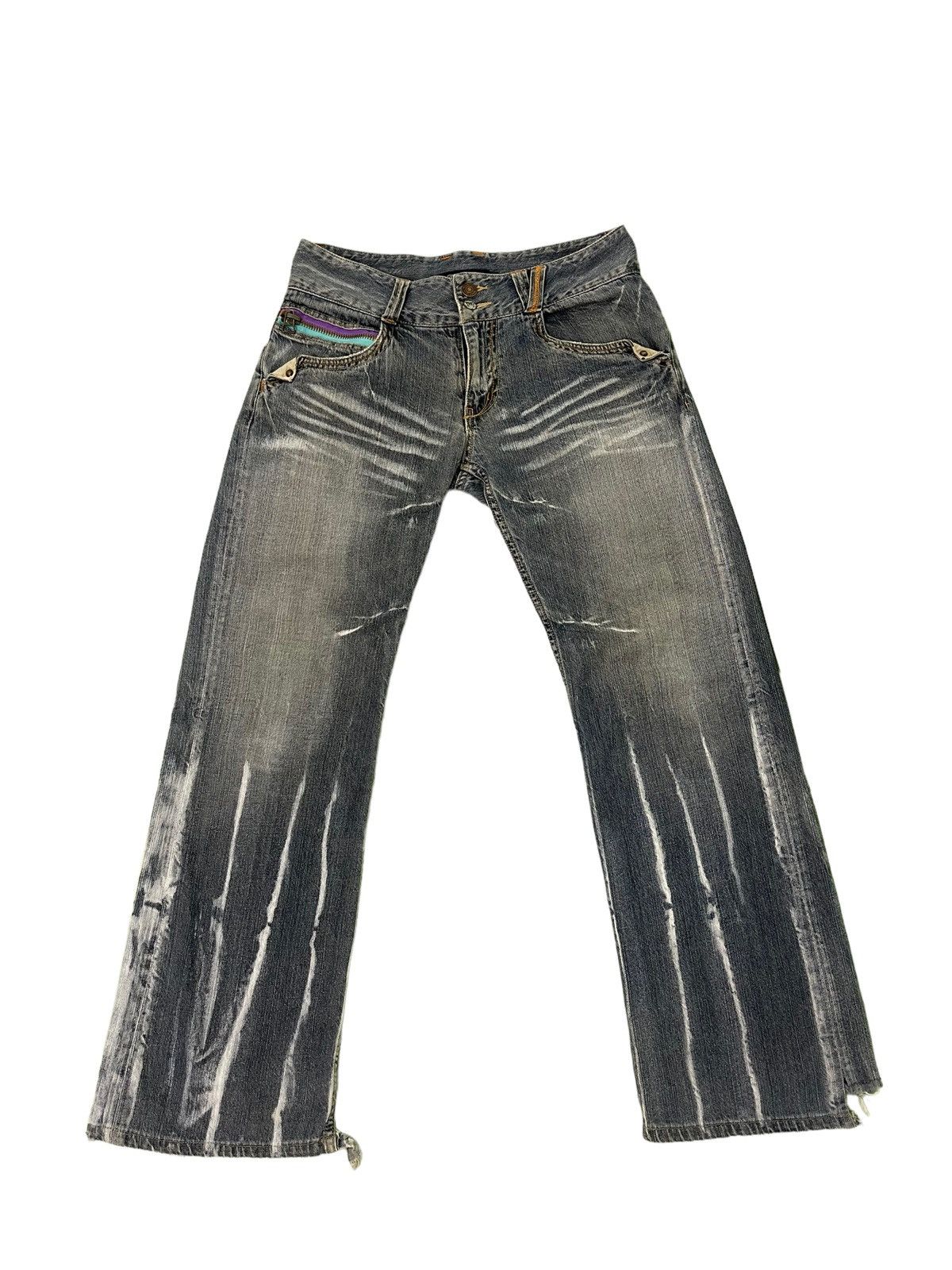 Japanese Brand Wide Leg Jeans Root Three Distress Denim 4🟦9 Size US 30 / EU 46 - 10 Thumbnail
