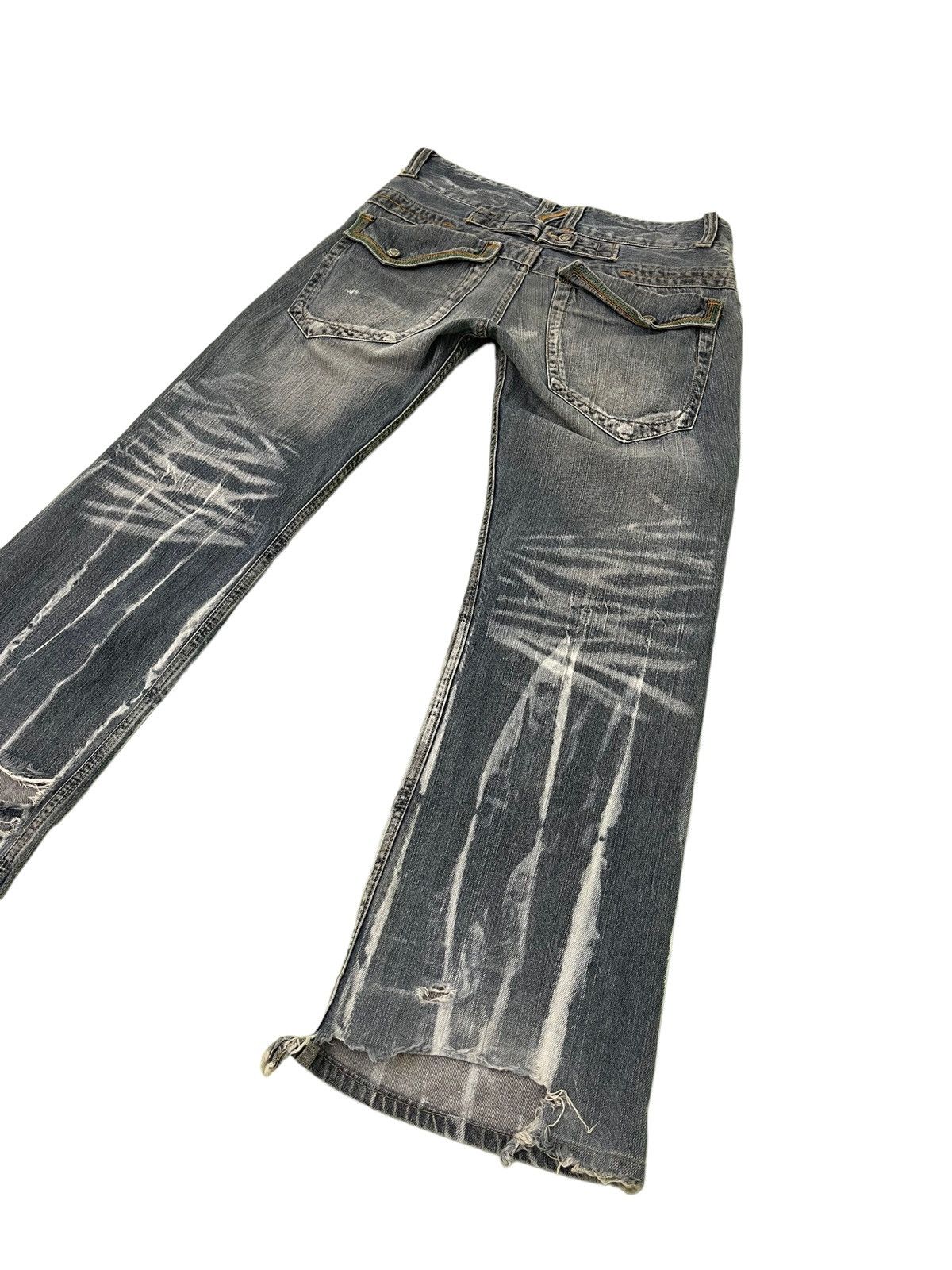 Japanese Brand Wide Leg Jeans Root Three Distress Denim 4🟦9 Size US 30 / EU 46 - 3 Thumbnail
