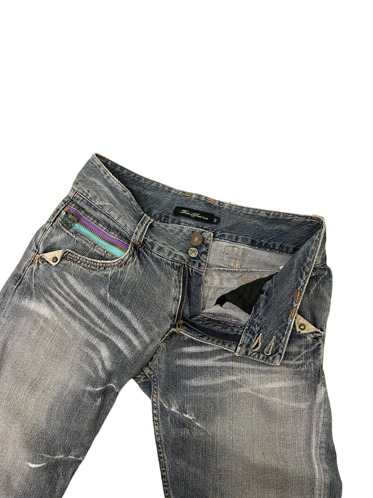 Japanese Brand Wide Leg Jeans Root Three Distress Denim 4🟦9 Size US 30 / EU 46 - 19 Thumbnail